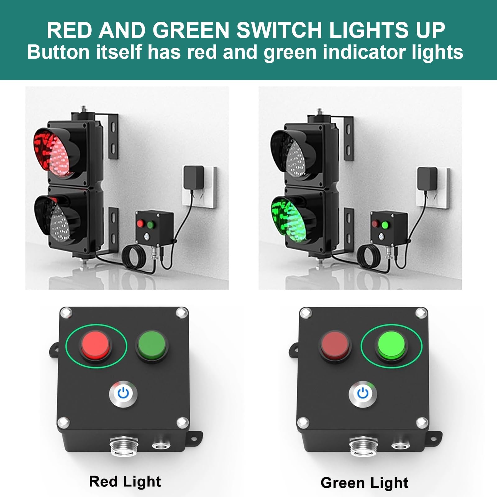 Feu d'arrêt à LED Rouge/Vert, Commande par Bouton, lentille de 4 Pouces de diamètre, feu de signalisation, Convient for Intersection, Usine, école, Gare de péage
