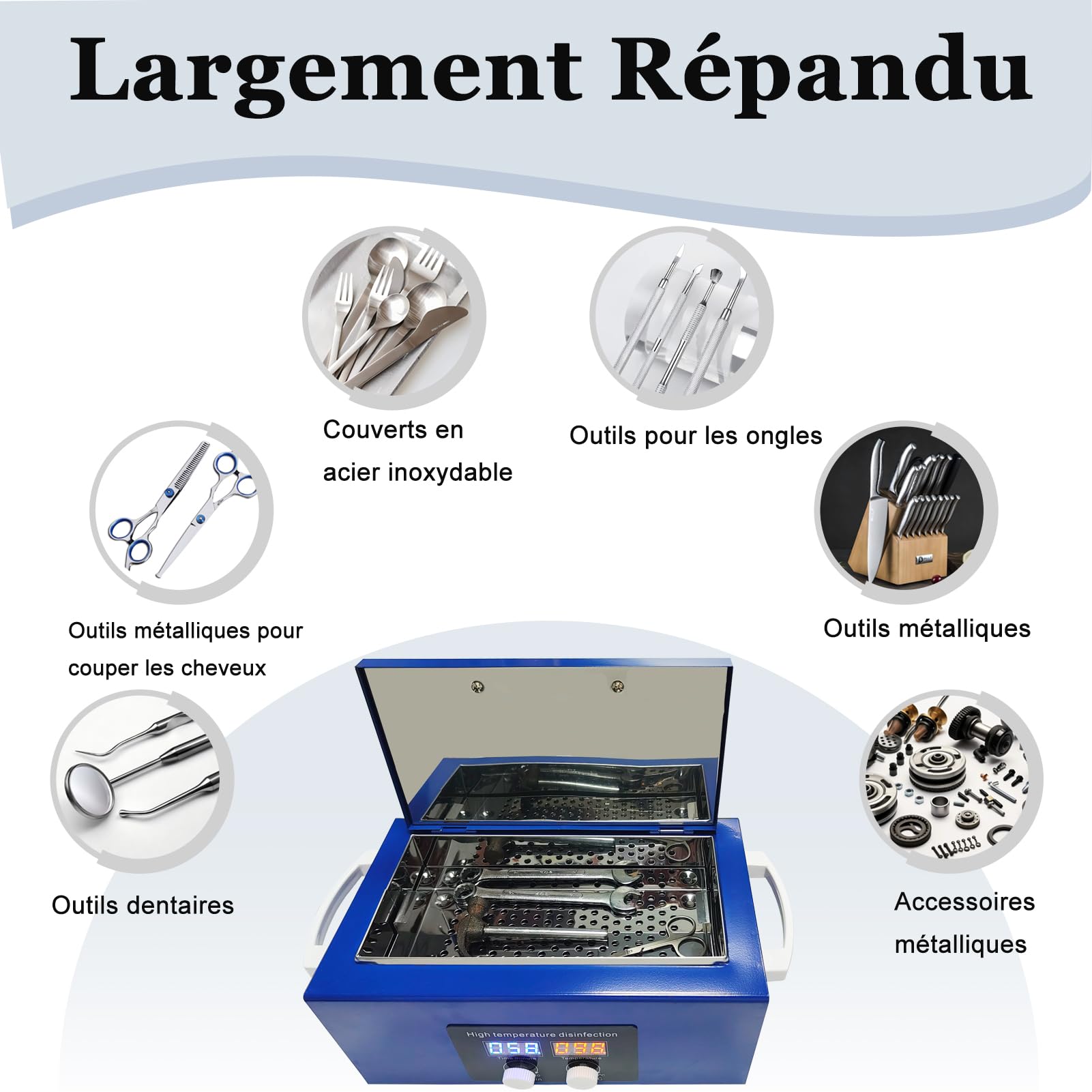 300W Sterilisateur electrique, 230℃ autoclave stérilisateur, 2.2L Stérilisateur pour ongles, convient pour les outils de manucure, de beauté, dentaires, etc.