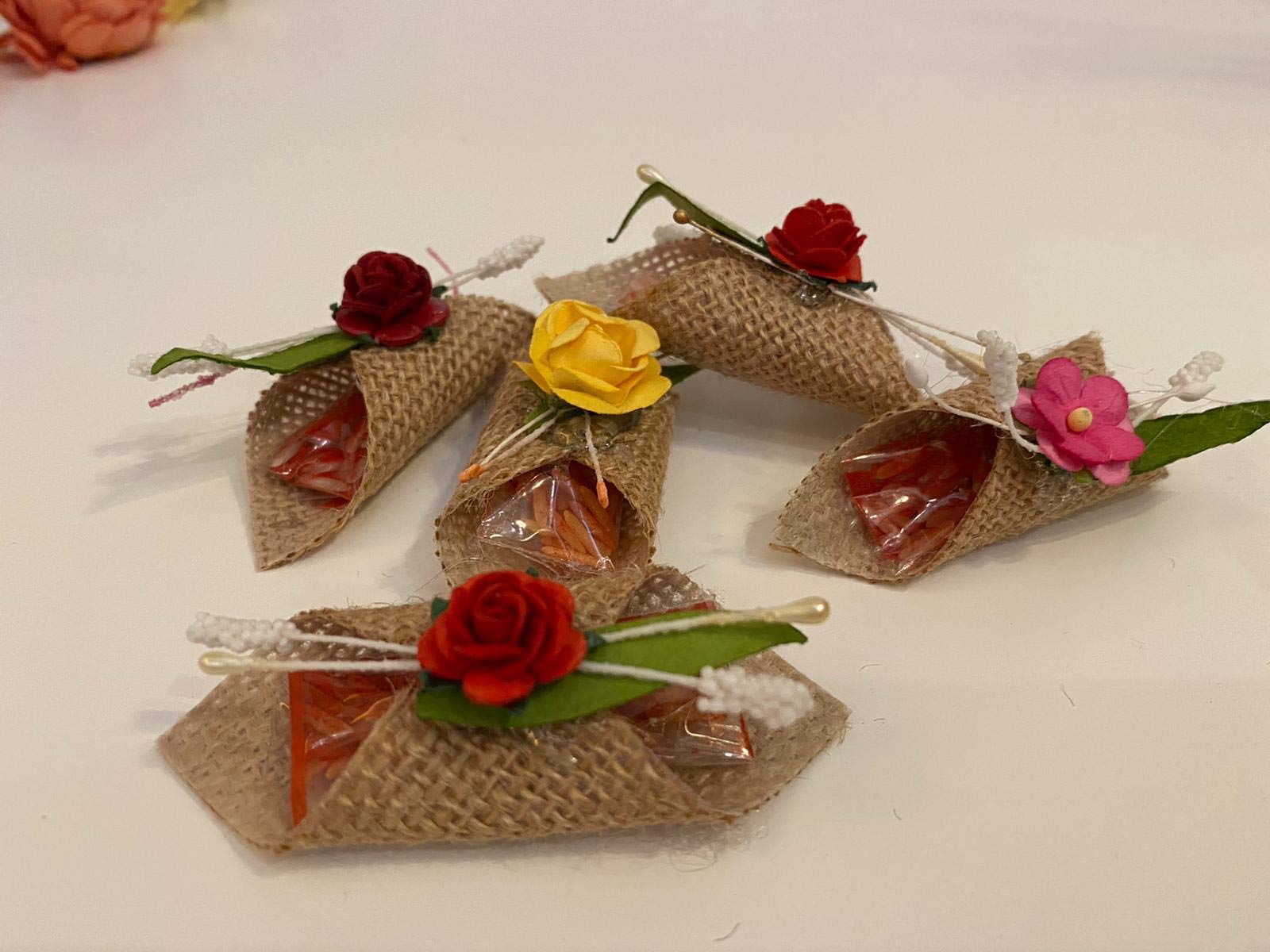 LABZIO Roli Chawal For Tikka β Handmade Jute Potli | Decorated With Beautiful Flower | Perfect For Rakhabandhan, Bhai Dooj And Other Occasion/Festivals | Pack Of 5 2