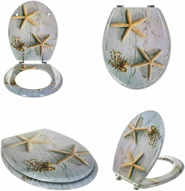 MDF Toilet Seat Novelty Design Stainless Steel Hinges All Printed Loo Seats All Printed ON 3 Sides (Star Fish Design)