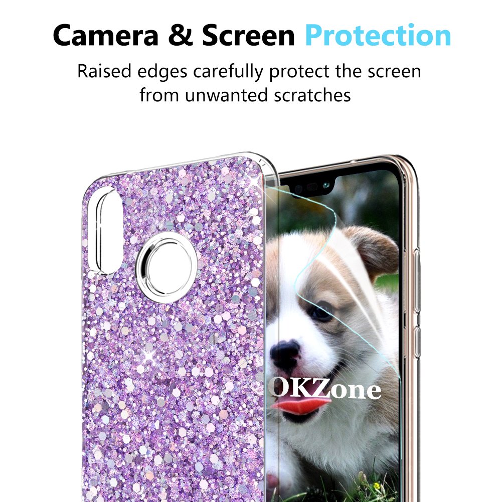 OKZone Huawei P20 Lite Hülle – Glitzer TPU Silikon Case Mit Bling Design, Rosa – Inkl. Displayschutzfolie