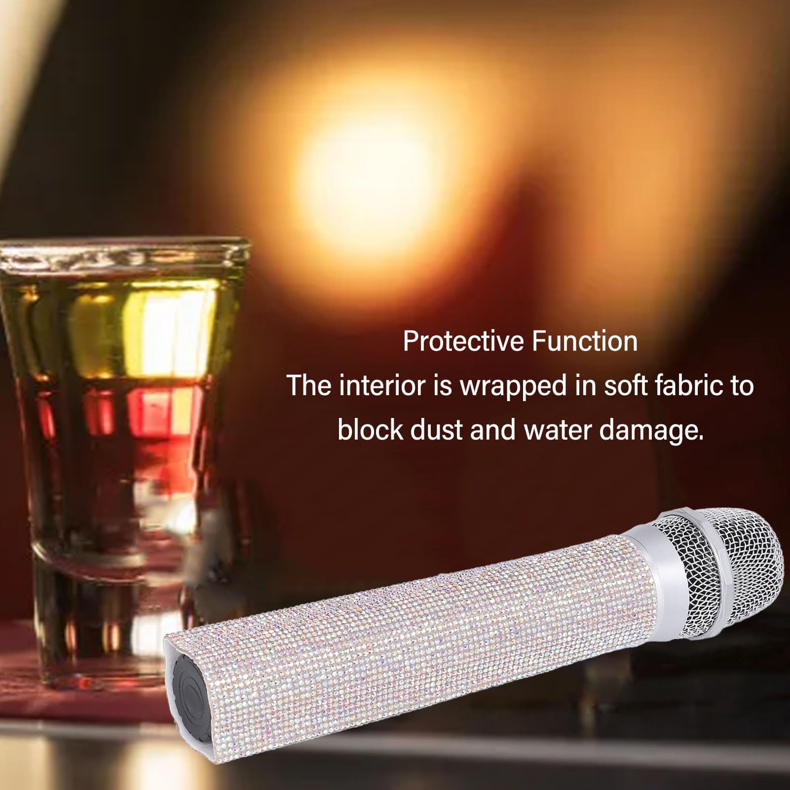 Housse Décorative Brillante pour Microphone, étui de Micro en Cristal pailleté, Housse de Microphone sans Fil à Paillettes, Scintillants, Protection de Manche de Micro