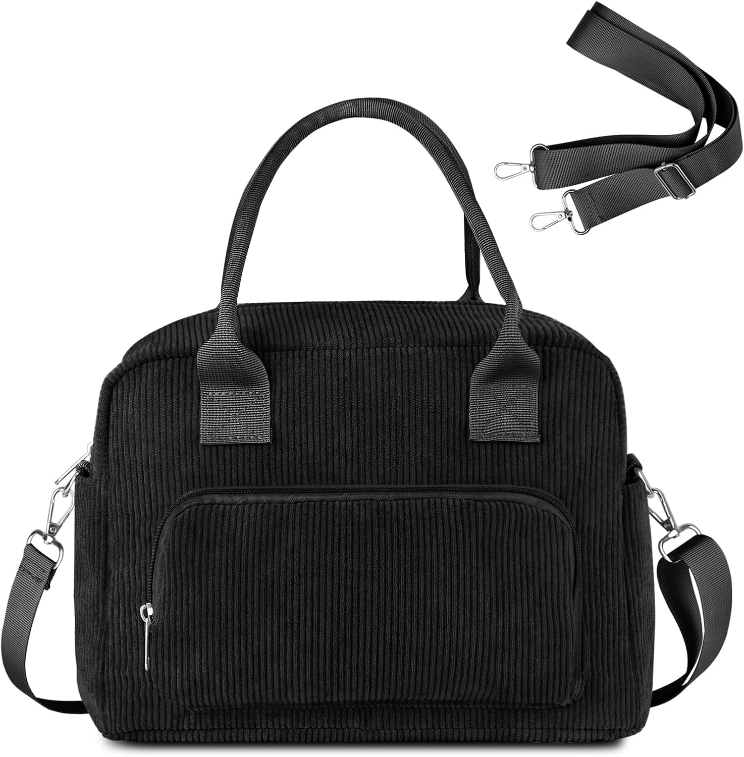 FITDON Insulated Lunch Bag for Women Men, Large Lunch Box Container Leakproof Corduroy Cooler Bag Lunch Tote Bag for Work Picnic, Black