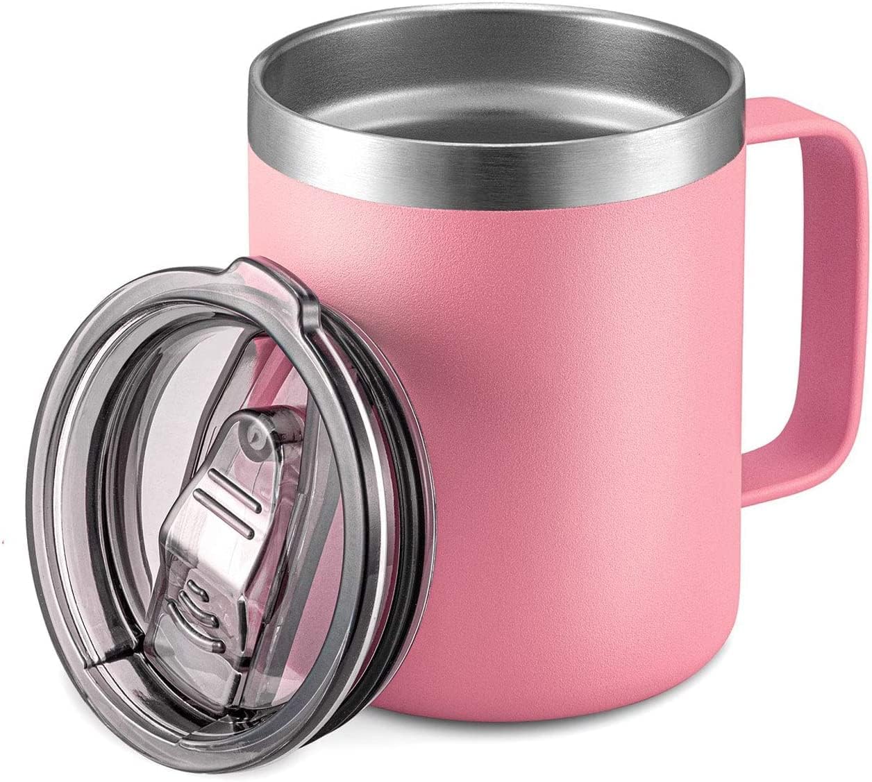 ELECDON Coffee Mug, 12 Oz Stainless Steel Insulated Coffee Mug with Handle, Double Wall Vacuum Travel Mug, Tumbler Cup with Sliding Lid, for Hot and Cold Drinks Tea (Pink)