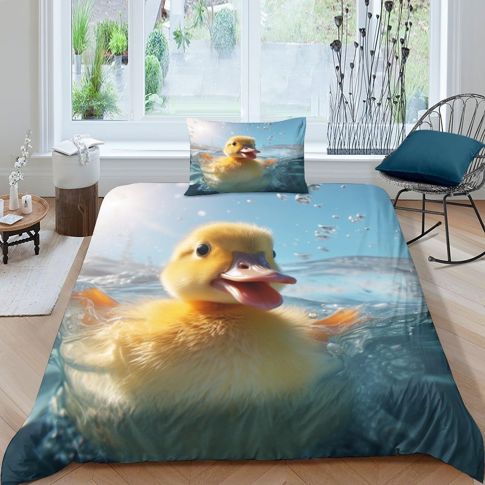 Housse de couette petit canard jaune hypoallergénique pour le sommeil paisible des enfants