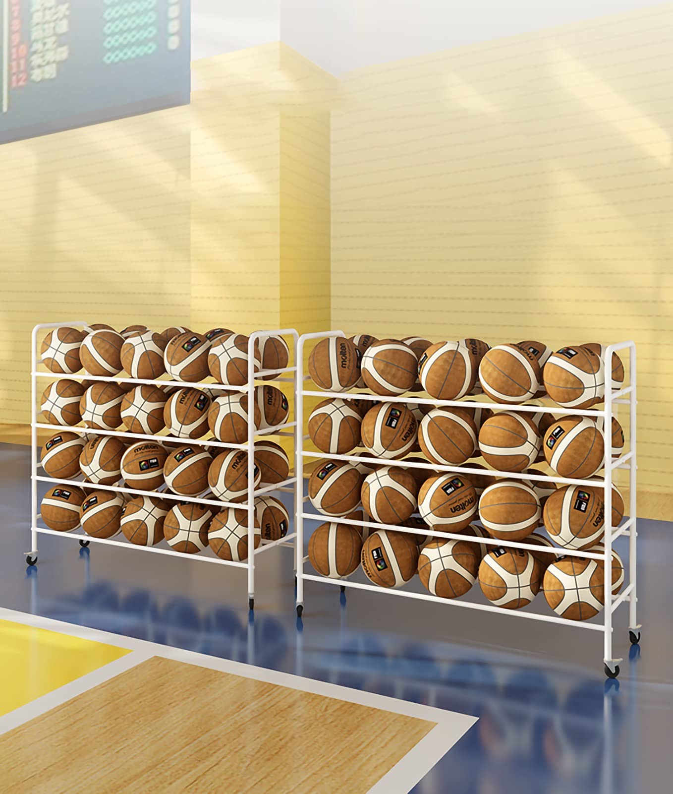 Carrello di stoccaggio della palla sportiva per palloni da basket e palloni sportivi Supporto in metallo multistrato per squadre e comodo attrezzatura sportiva nizer