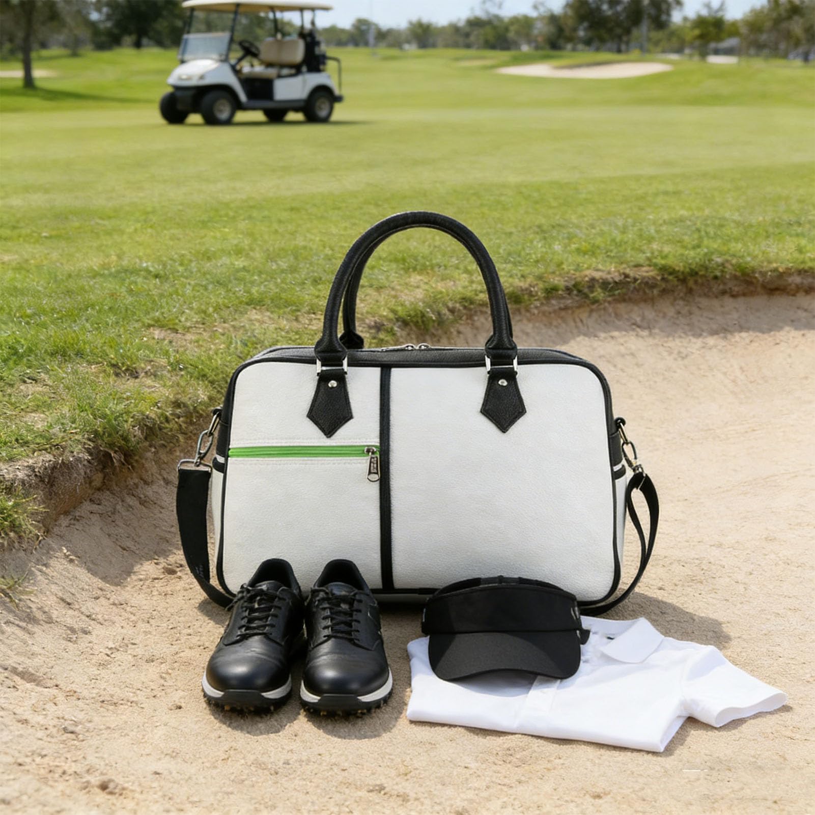 Zunate Borsone in PU, Borsa Sportiva da Viaggio Modello Lichee con Scomparto per Scarpe, Tracolla Staccabile, Borsa da Palestra per Allenamento Fitness all'aperto da Portare Avanti (WHITE)