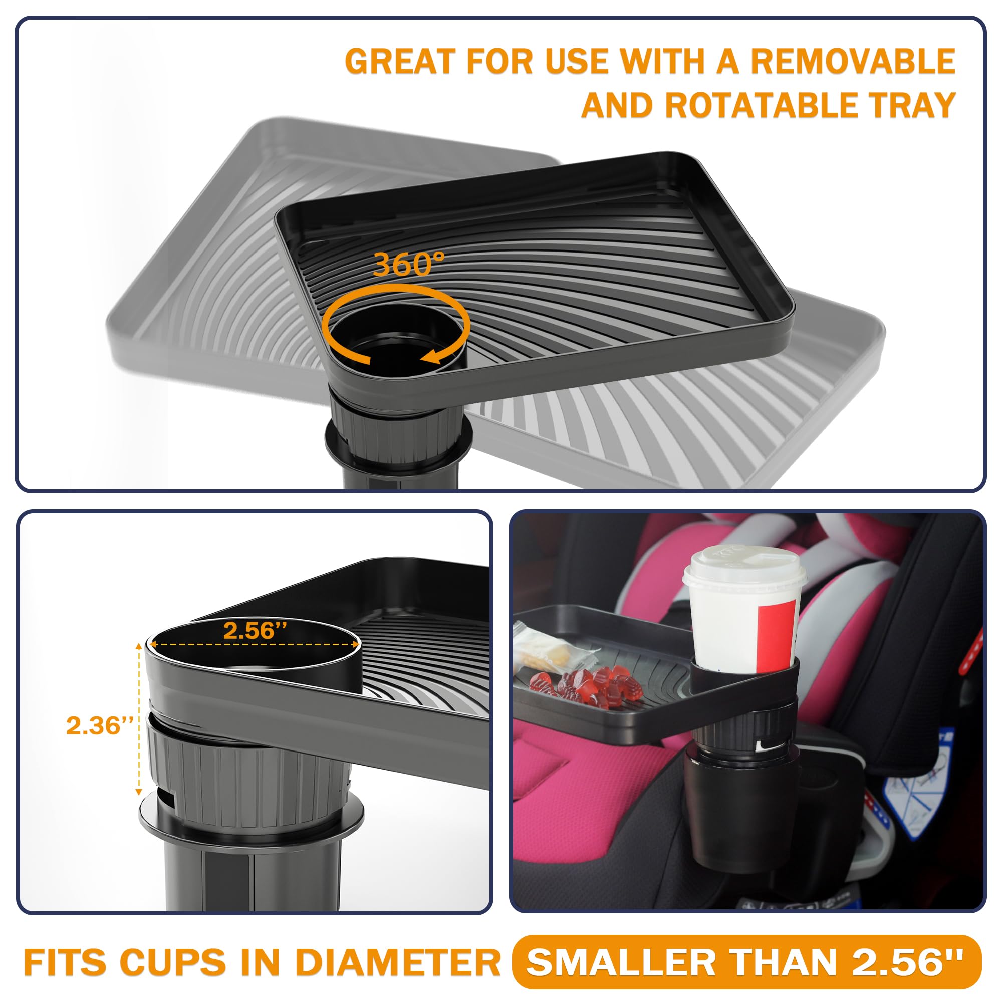 SEVEN SPARTA Travel Tray For Kids Car Seat, Toddler Car Seat Cup Holder Food Tray For Snacks And Entertainment With Expandable Base, Road Trip Essentials