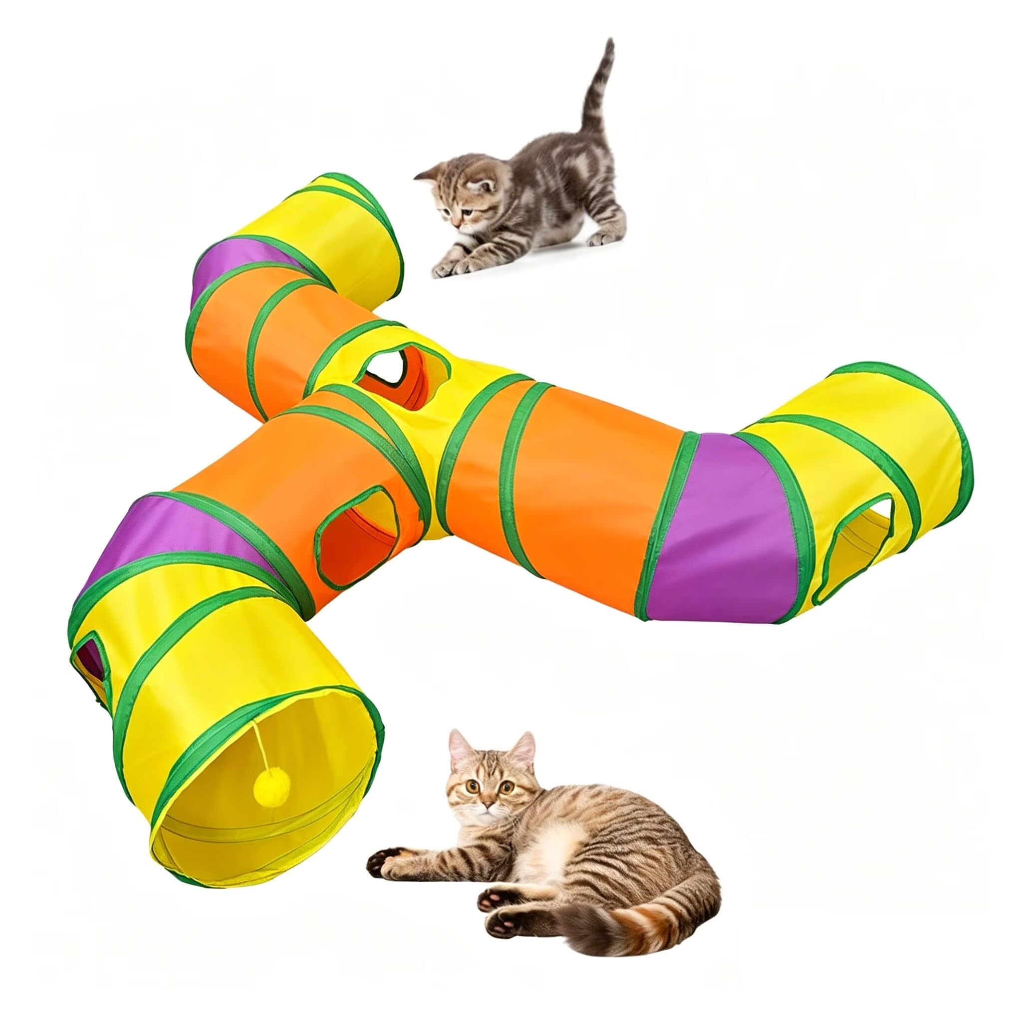 Katzentunnel groß, Zusammenklappbarer Spieltunnel Wege Faltbar Kätzchen Tunnel mit hängenden Pompons Pop-Up-Labyrinthhaus-Spielzeug für Welpen Hamster Kaninchenz