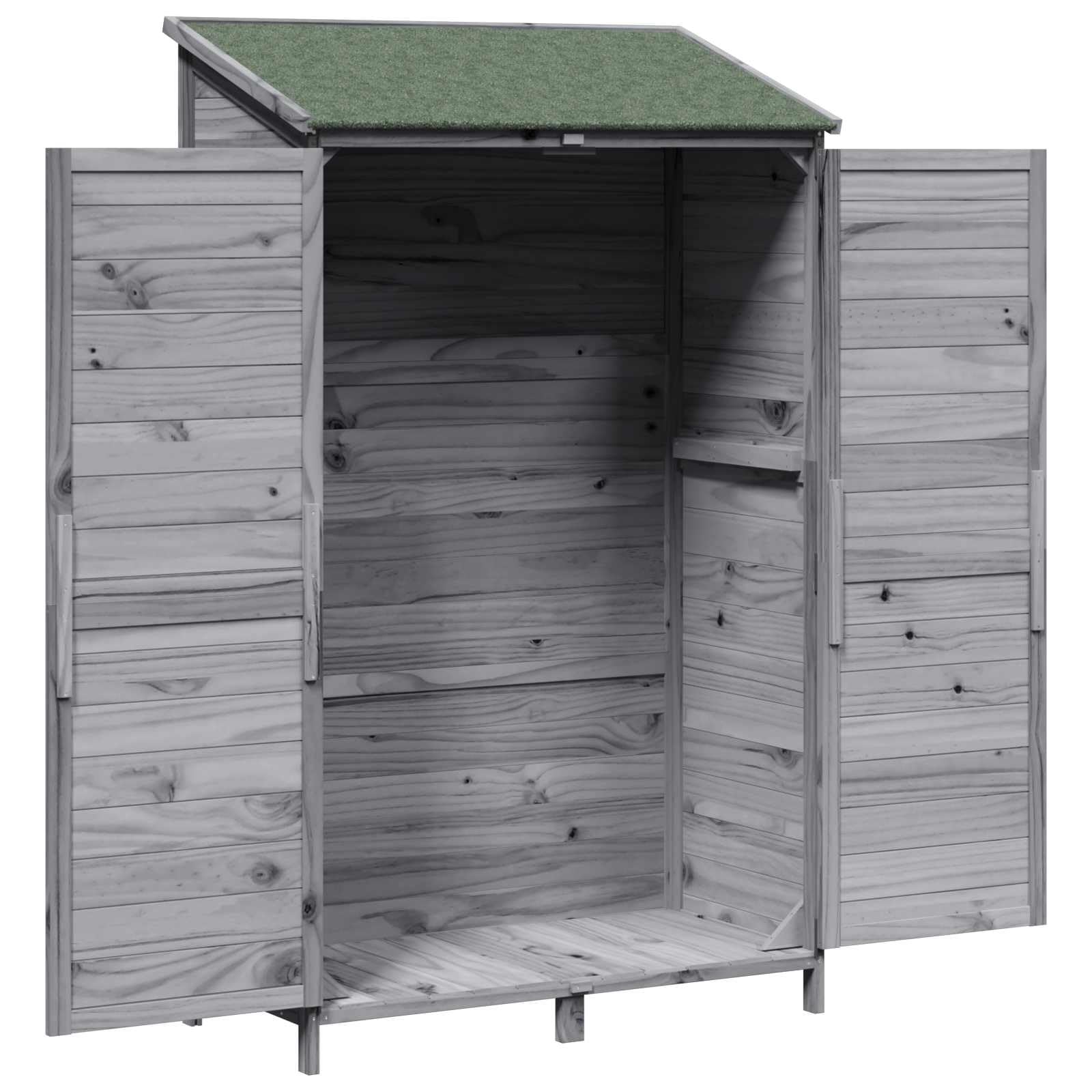 Capanno da giardino grigio, 106,5 x 56 x 176 cm, in legno | Armadio compatto per terrazze e cortili con tetto inclinato in asfalto e porta di ventilazione per tenere in ordine.