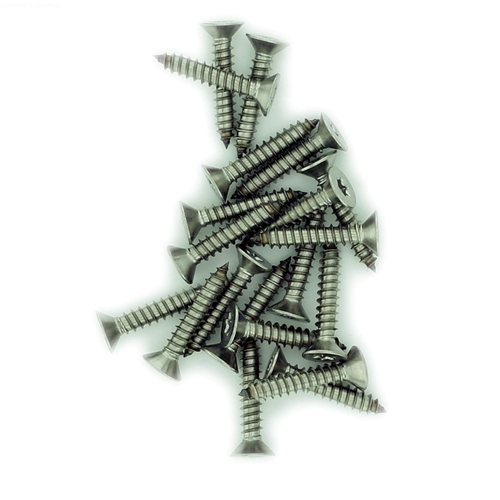Singularity Supplies Silver No.7 X 0.375 (3.9Mm X 9.5Mm) Tx Countersunk Self-Tapping Screw - Stainless Steel (A2) (Pack Of 20)