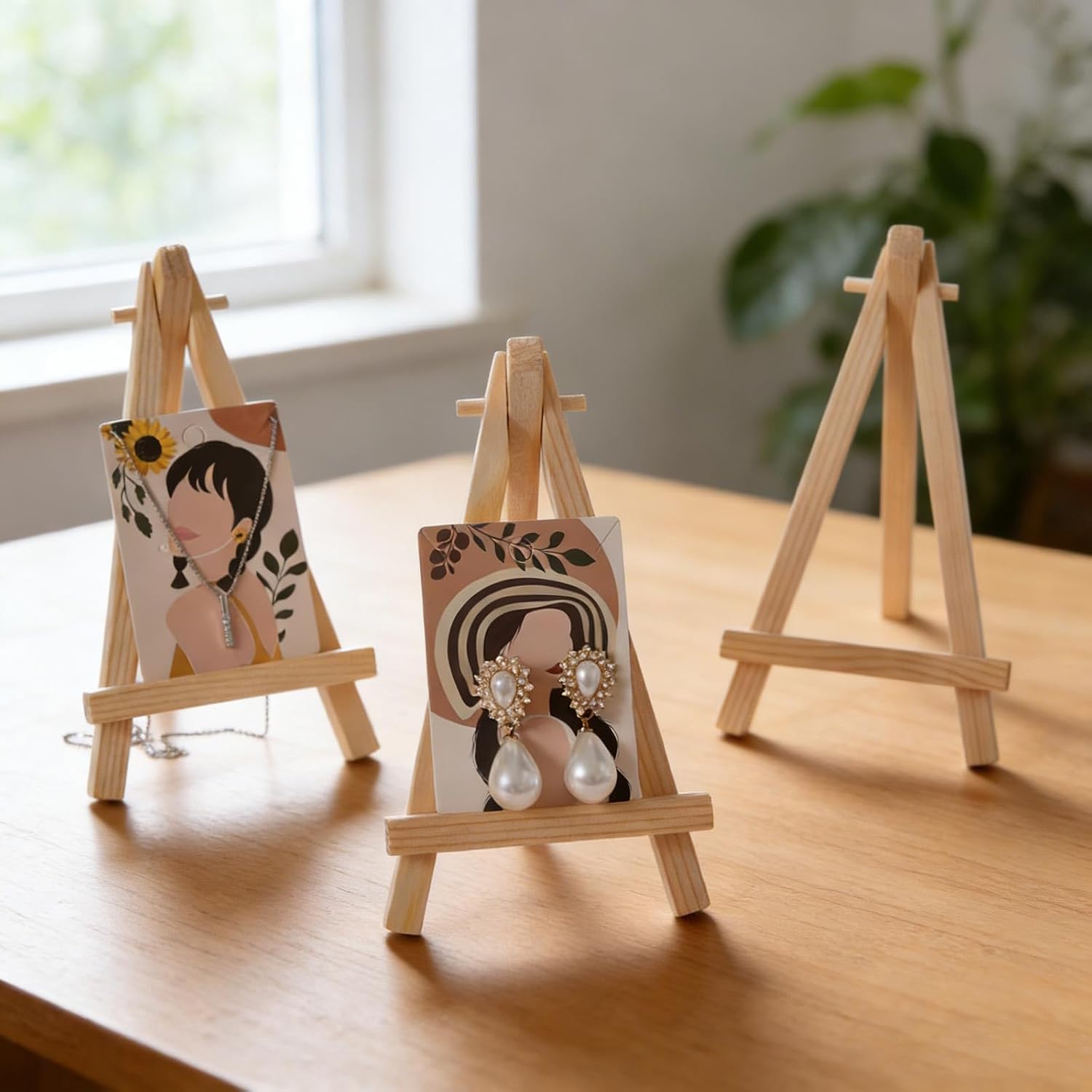 Tecbeauty Mini Easel, 24Pcs 4.9 inch Small Easel Stand Natural Wooden Tripod Holder for Displaying Various Items