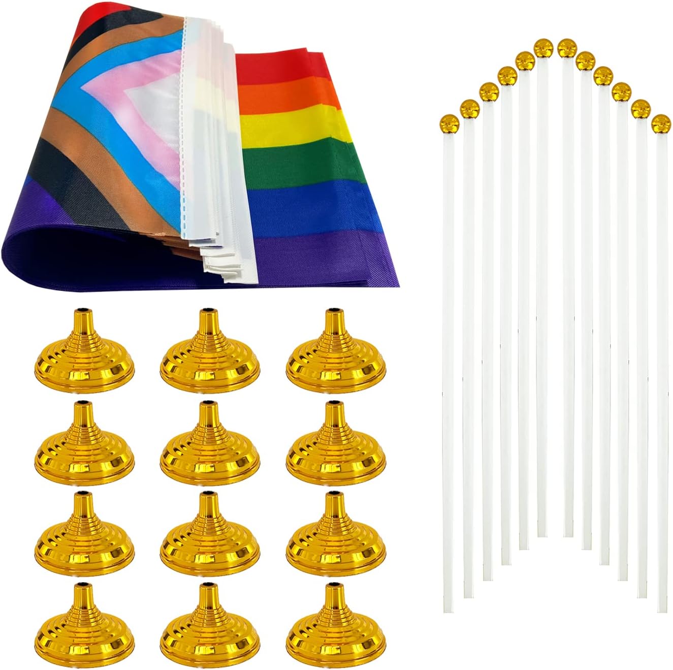 WXTWK 12 Pack Progress Pride Rainbow Desk Flag Small Mini Gay LGBT Table Flags With Stand Base,Rainbow Mardi Gras Festival Events Celebration Decorations - Image 3