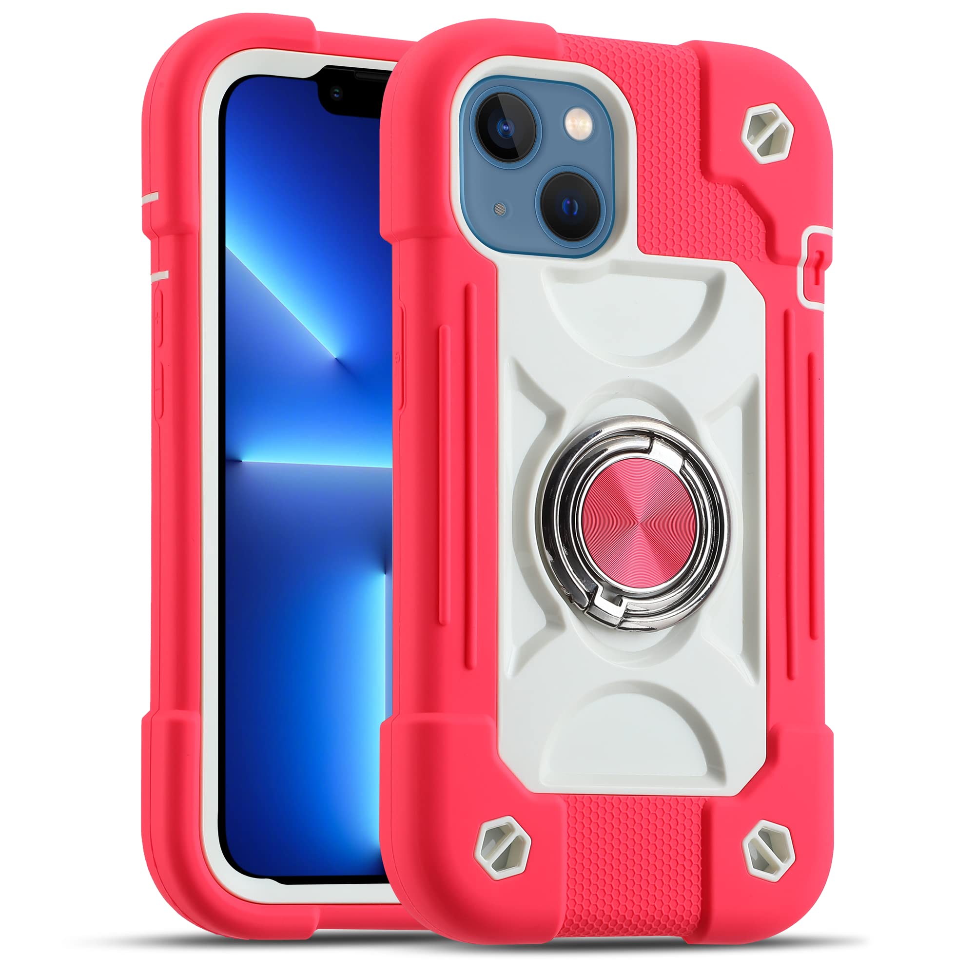 MARKILL Compatible with iPhone 14 Case/iPhone 13 Case 6.1 Inch with Built-in 360°Rotating Ring Stand, Military Grade Drop Protection Full Body Rugged
