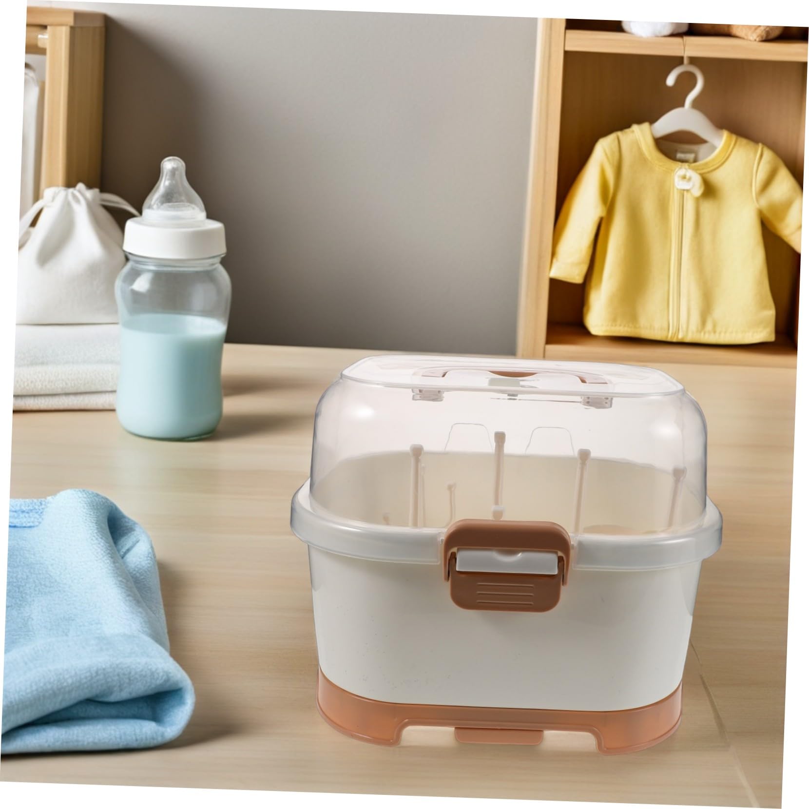 Organizer per Biberon da Banco con Coperchio, Grande Capacità | Conservazione Verticale, Struttura Salvaspazio, Plastico, per Preparazione Pasti e Mobile Cucina