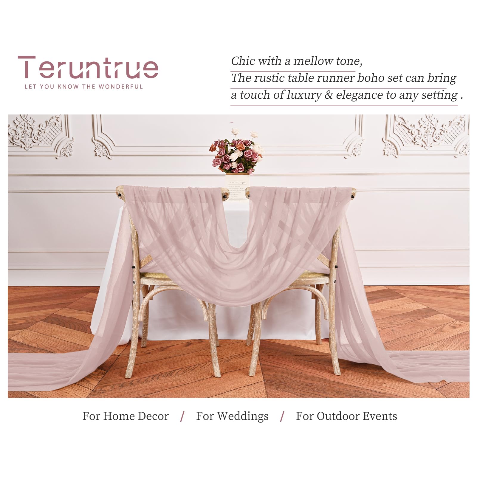 Lot de 24 chemins de table en étamine, 3 m, rustiques, style bohème, décoration de table de mariage, fête prénuptiale, décoration de table de mariage, fête prénuptiale, rose