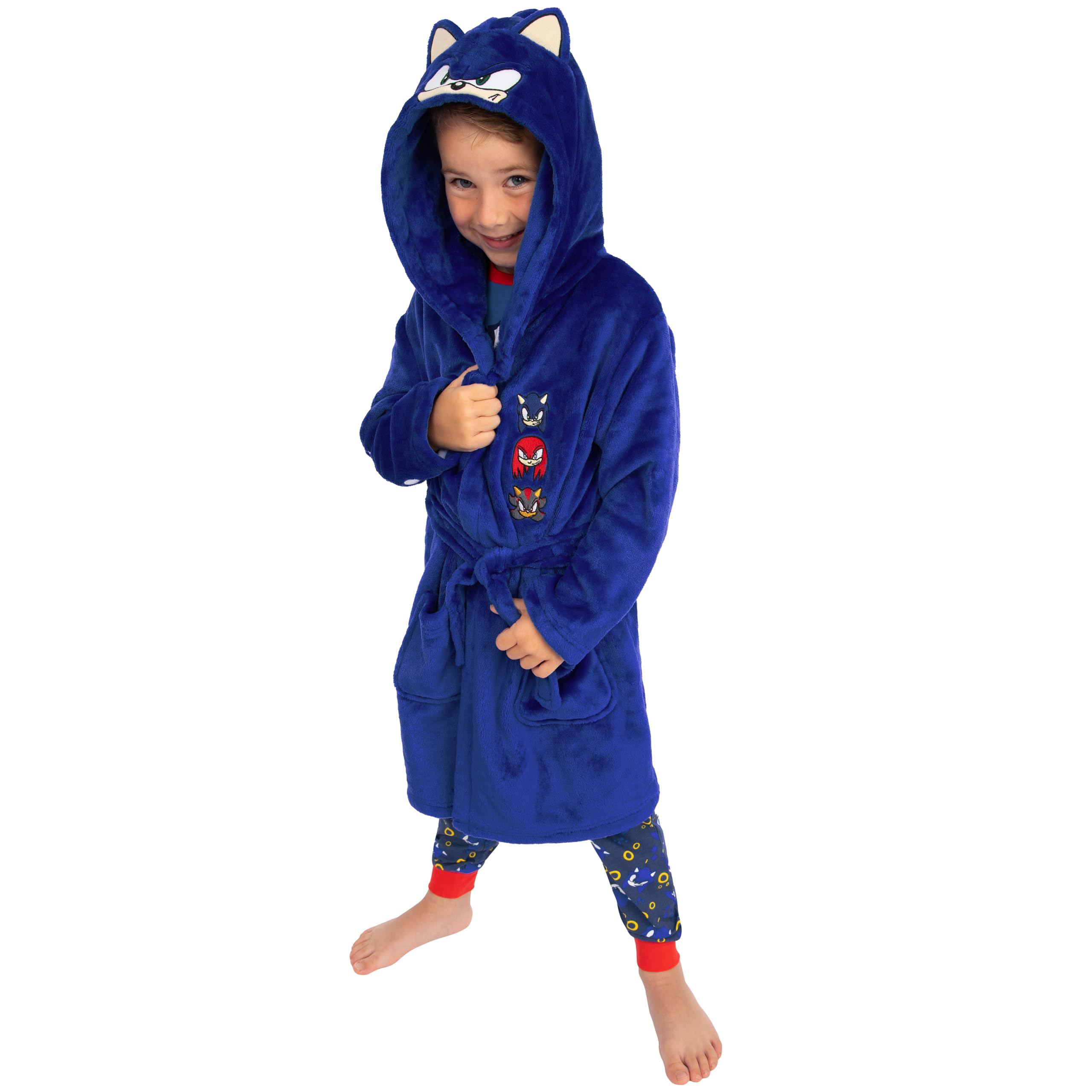 Sonic The Hedgehog Peignoir pour garçon, robe de chambre Sonic Kids avec oreilles 3D, peignoir polaire pour garçon