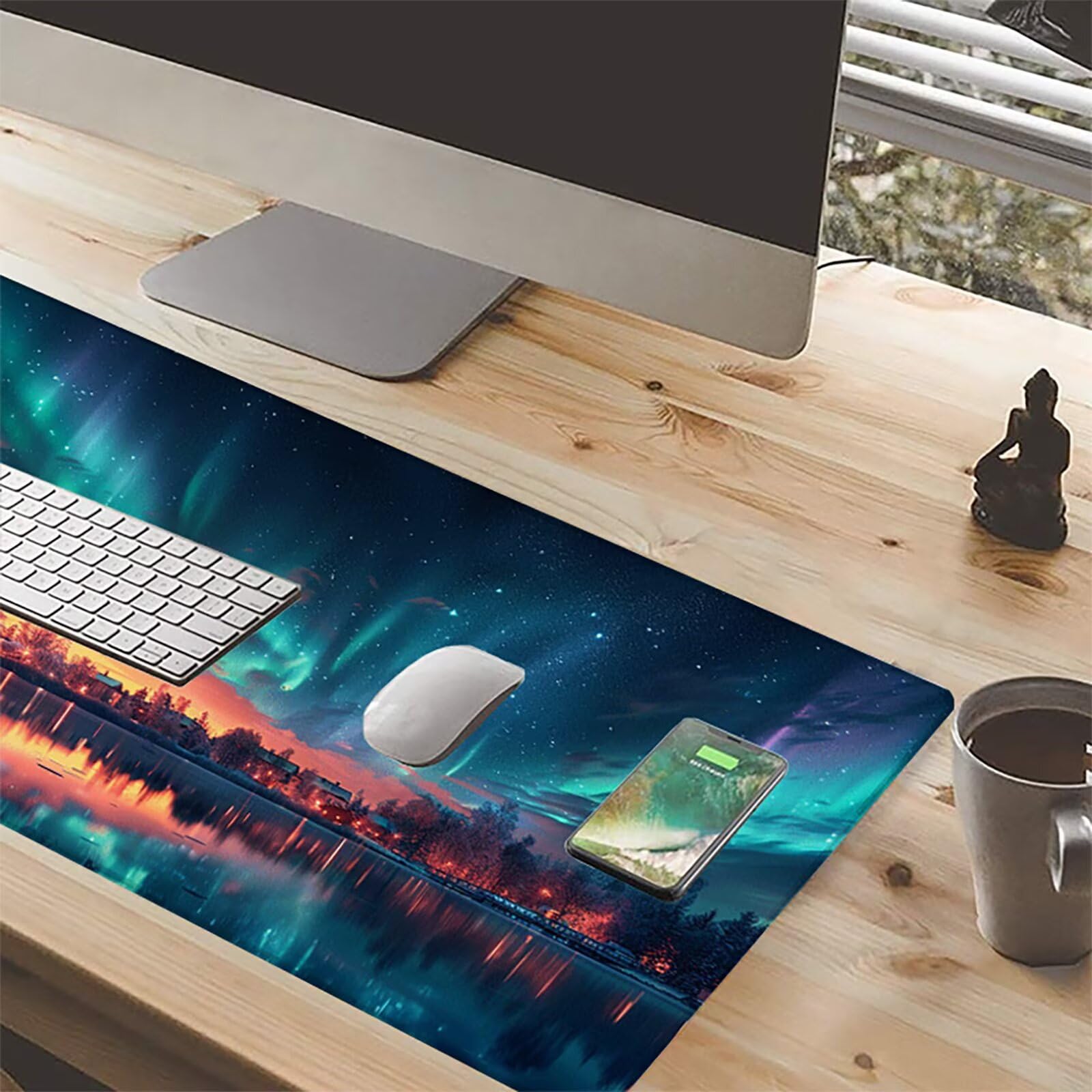 Aurora Alfombrilla Ratón Gaming XXL 1500x800 mm, Alfombrilla Gaming Verde Mousepad con Base de Goma Antideslizante, Impermeable Desk Mat para Teclado y Raton, Accesorios Gaming, Regalos de Hombre F-2