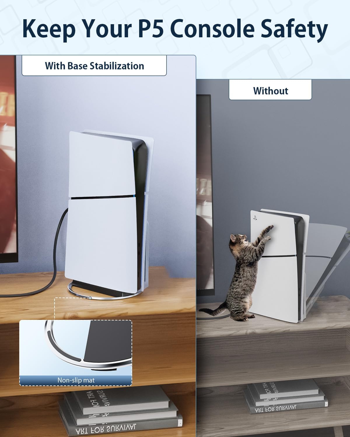 Vertical Stand for P5 PRO/ P5/P5 Slim Console, Non-Slip Base Stand Replacement for P5 PRO and for Play 5 Console with Screw, Minimalist Design - Image 5