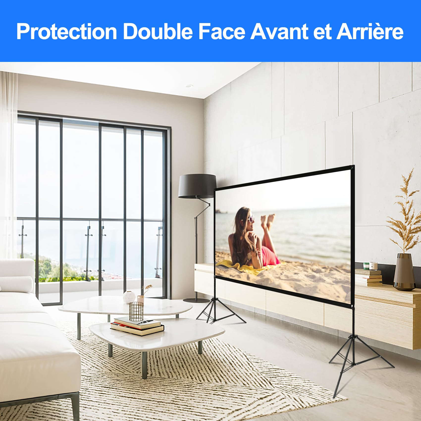 VISULAPEX Écran de Projection 120" 4K HD 16:9 Pliable sur Pied avec Sac Portatif