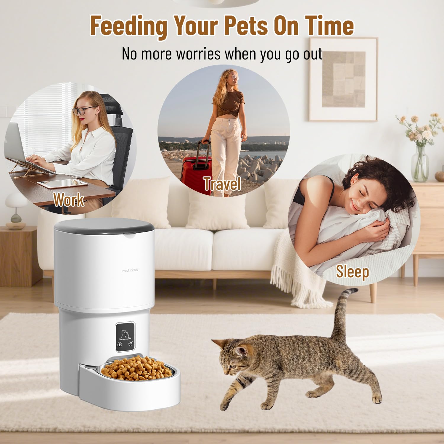 Dispensador Automático de Comida para Gatos y Perros 4L, Programable 1-6 Raciones al Día, Comedero Inteligente con Temporizador, Tolva de Gran Capacidad y Cuenco de Acero Inoxidable (Blanco- WiFi- 4L)