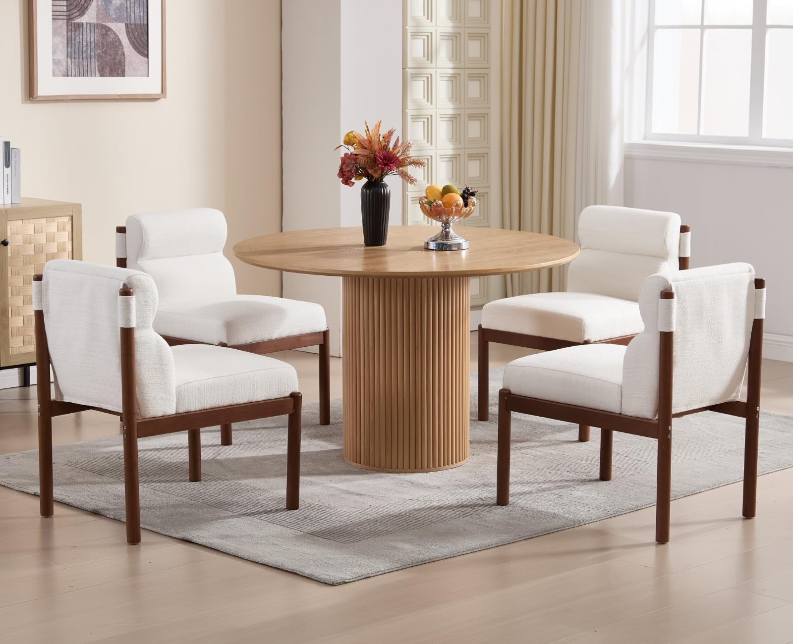 EALSON Dining Chairs Set of 4 Modern Upholstered Living Room Chairs Mid Century Comfy Linen Fabric Kitchen Chairs with Wood Legs Armless Walnut Dining