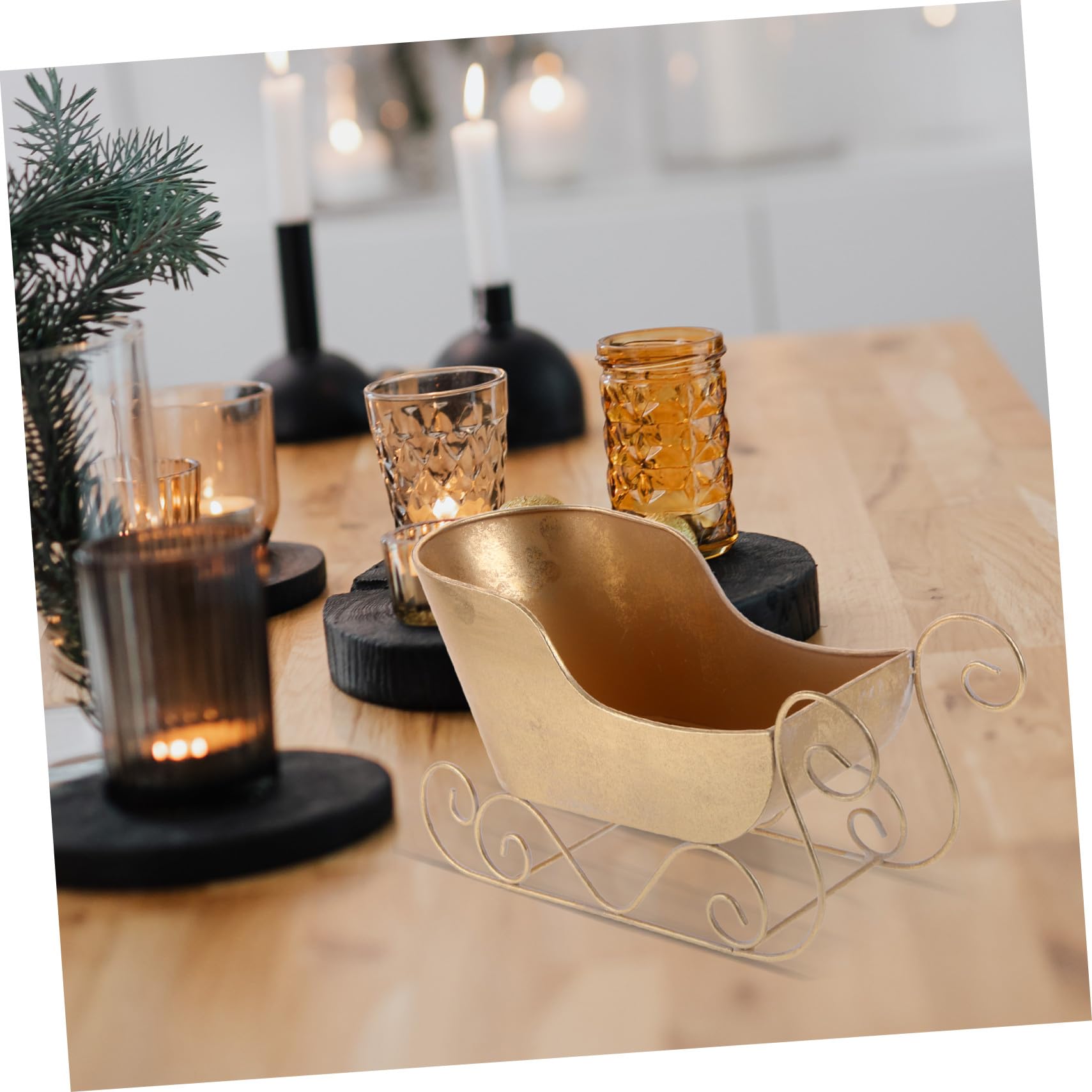 Adorno de Trineo de Hierro Dorado para Ambientación Navideña Clásica, Adecuado para Fiestas de Navidad Accesorio Decorativo para Mesa