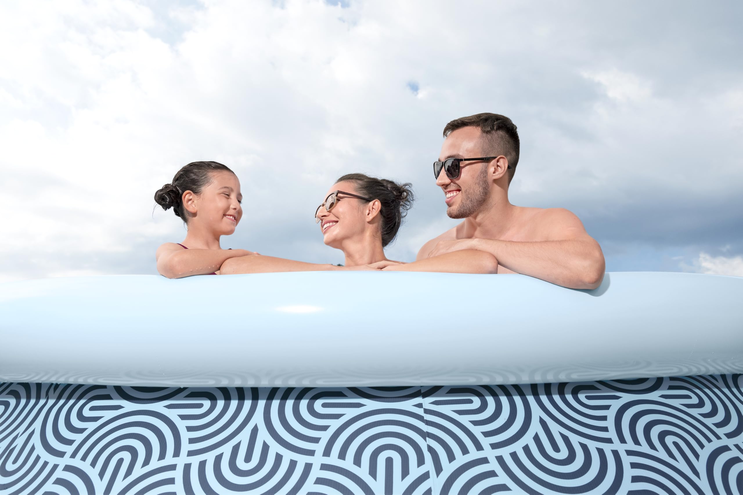 Bestway Fast Set Piscine sur Pied avec Pompe filtrante, diamètre 396 x 84 cm, 7340 litres, matériau TriTech à 3 Couches, Design Lignes Graphiques, Auto-Assemblage, Pompe à Filtre, Cartouche
