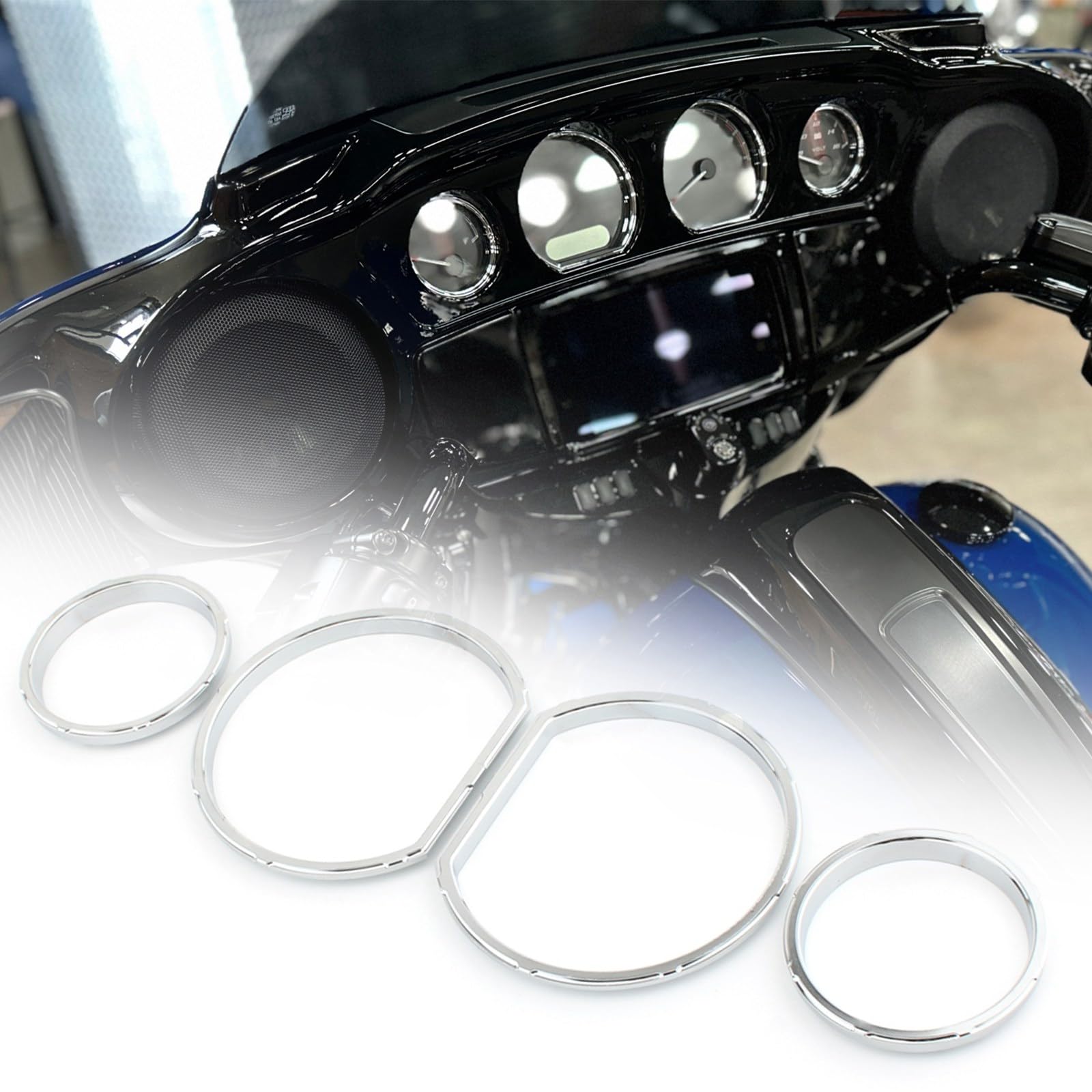 4pcs Motorcycle Instrument Cover Board Trim Ring Speedometer Tachometer Gauge Bezel Kit Compatible with Harley Touring 2014-2023 (Silver)