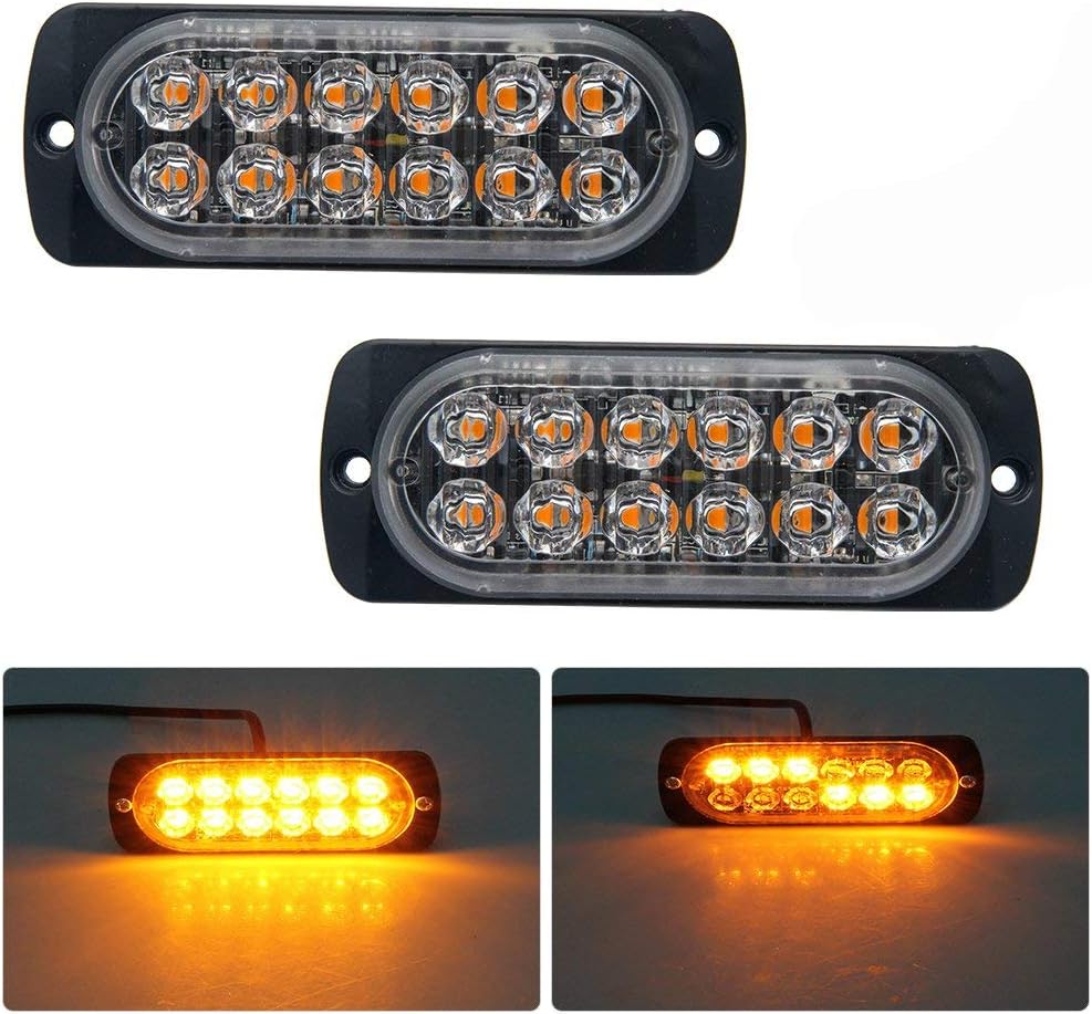 Emergency Strobe Lights for Trucks, Amber Recovery Car 12 LEDs Lighting Bar Orange Grill Breakdown Flashing 12/24V Pack of 4