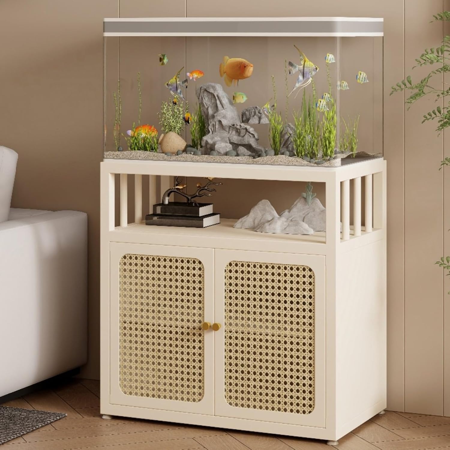 Fish Tank Stand, Terrarium Table, Breeder Tank Cabinet, Aquarium Stand, Terrarium Stand, No Assembly(White,60*30*70 cm)