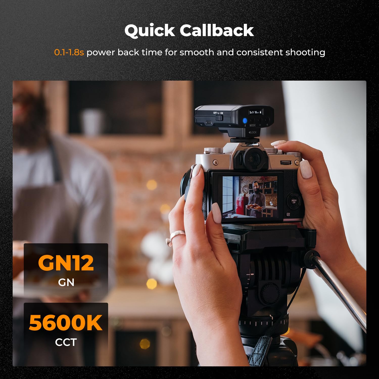 K&F CONCEPT Lampa błyskowa aparatu, kamera Speedlite GN12/5600K, wbudowana bateria 2000 mAh do aparatów Canon/Fujifilm/Sony/Nikon/Olympus i innych aparatów cyfrowych DSLR, lampa błyskowa z pojedynczym