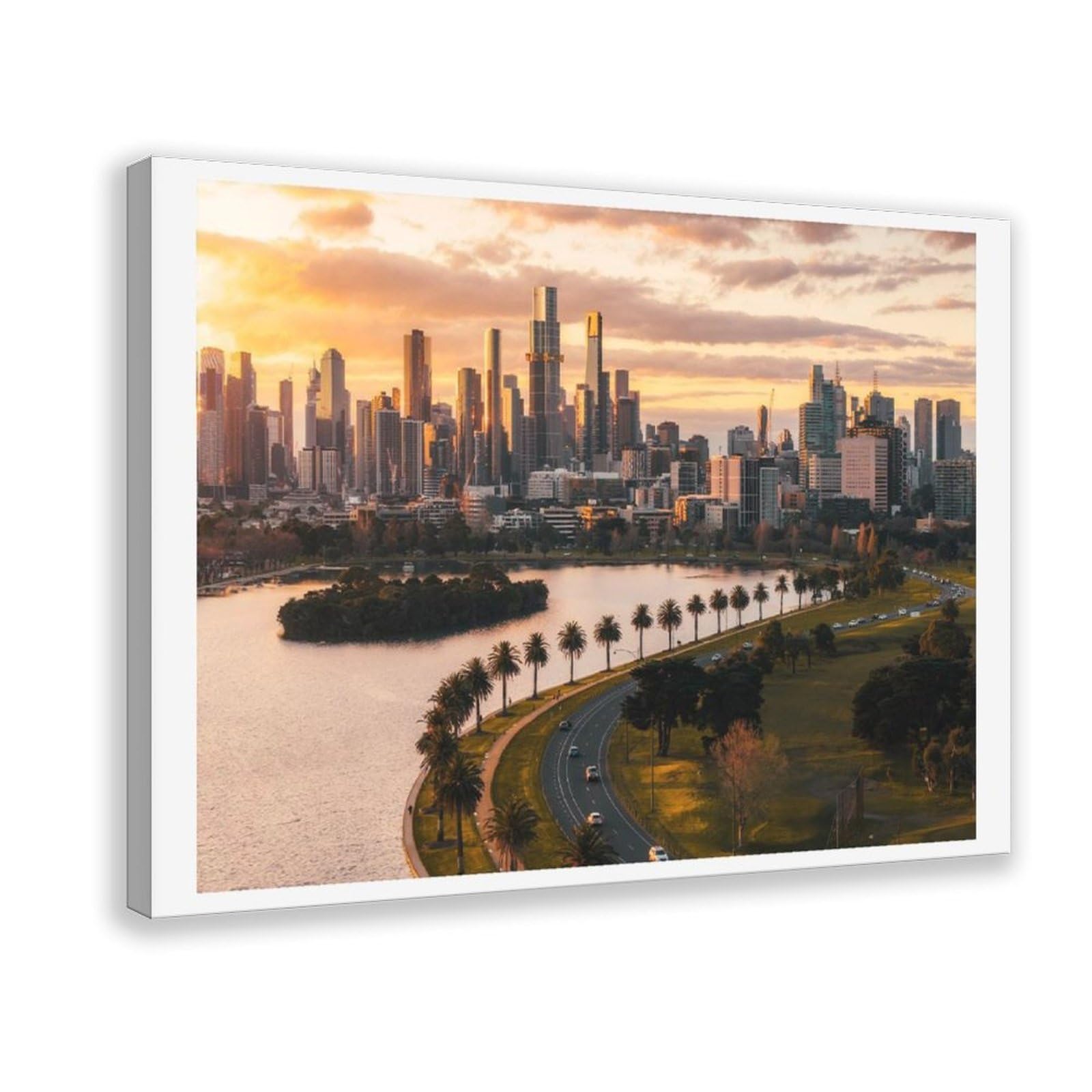 HEYANM Melbourne Sunset Print Albert Park Cityscape Australia Canvas Poster Wall Art Paintings for Living Room Bedroom Decoration Frame 24x36inch