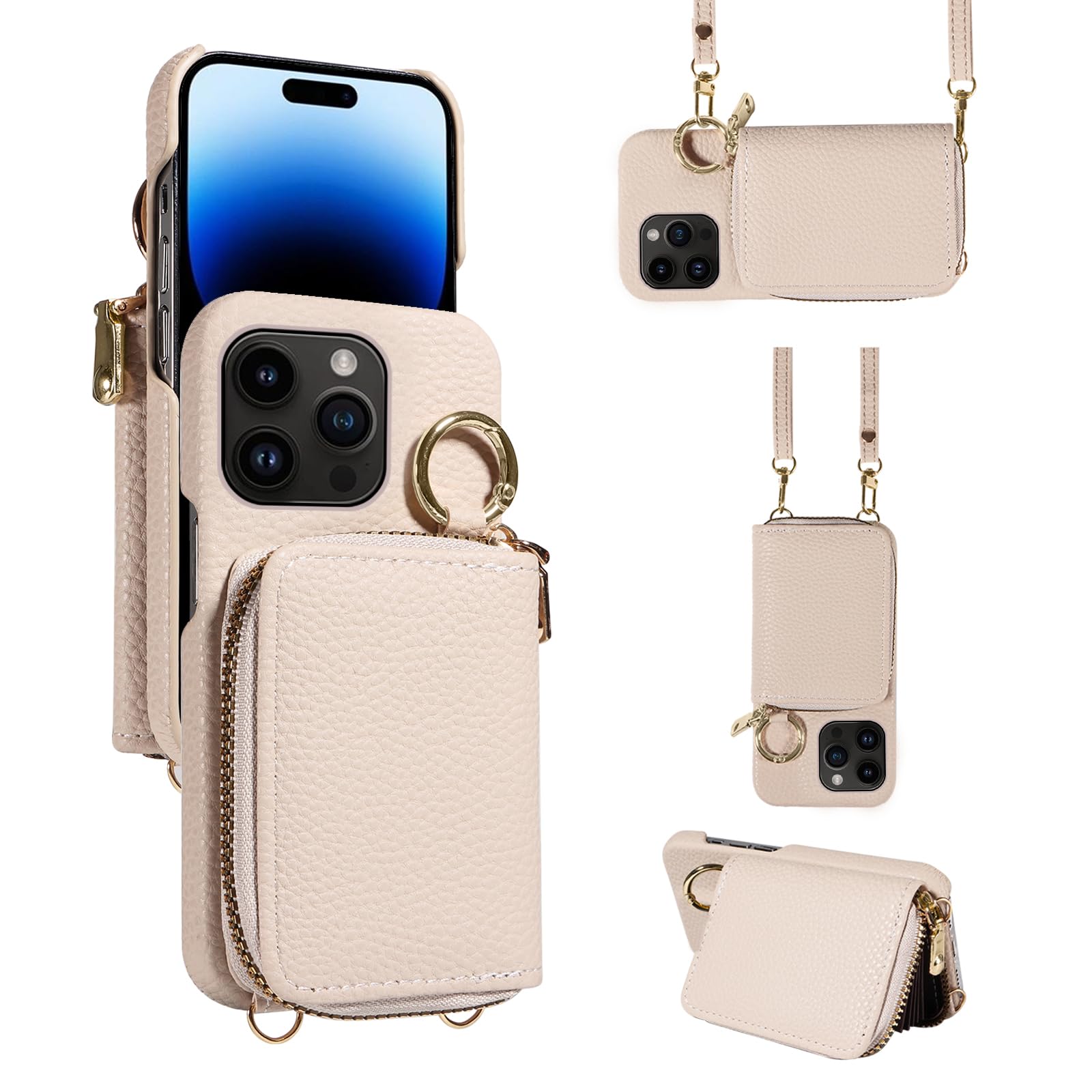 Furiet Wallet Case for iPhone 11 Pro Max 6.5 with Shoulder Strap Ring Buckle, Luxury PU Leather Zipper Flip Organ Purse, Credit Card Holder Stand