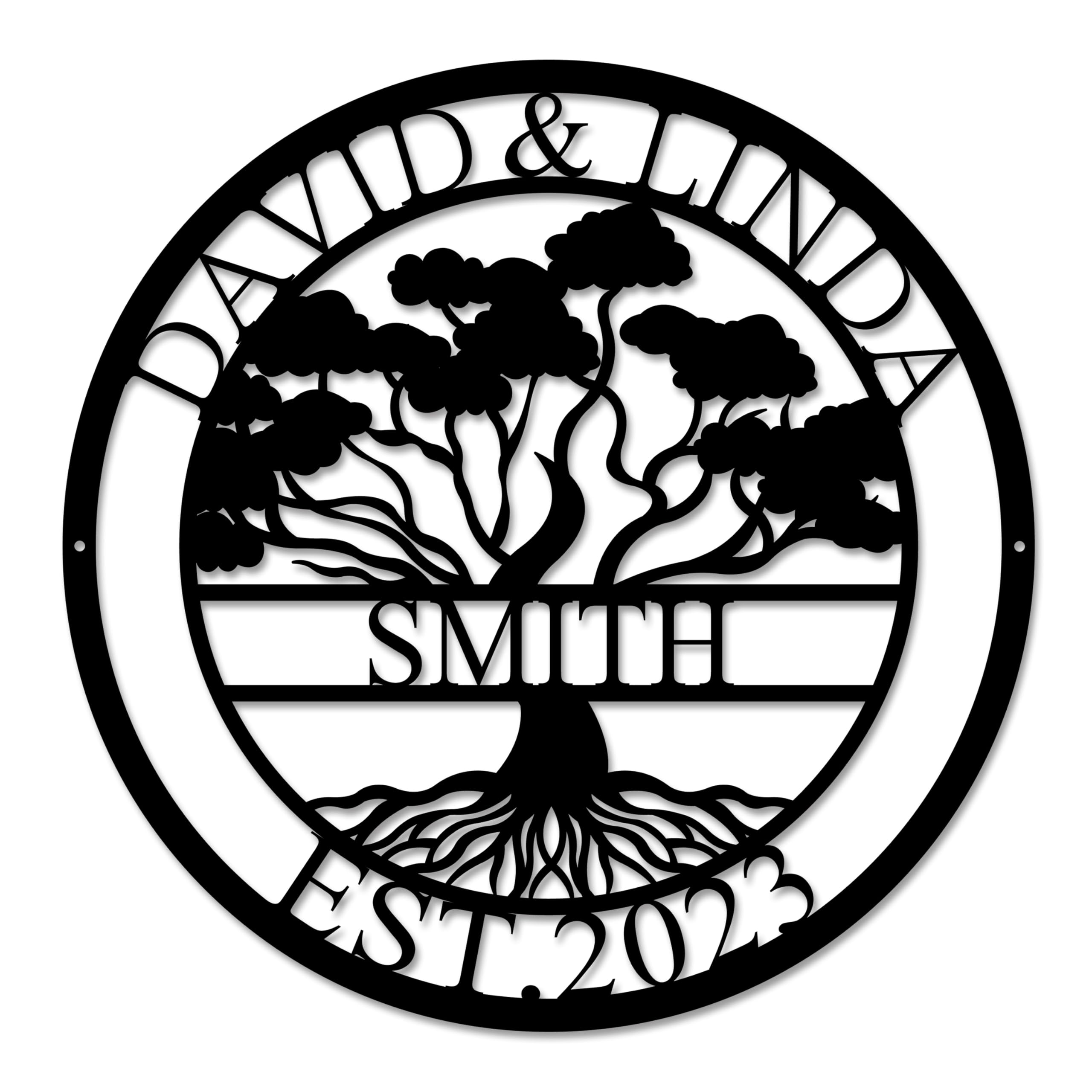 MINYASUN Personalized Metal Tree Sign - Tree of Life Sign-Indoor Outdoor Metal Wall Decor Sign-Custom Family Name Signs-Family tree Monogram