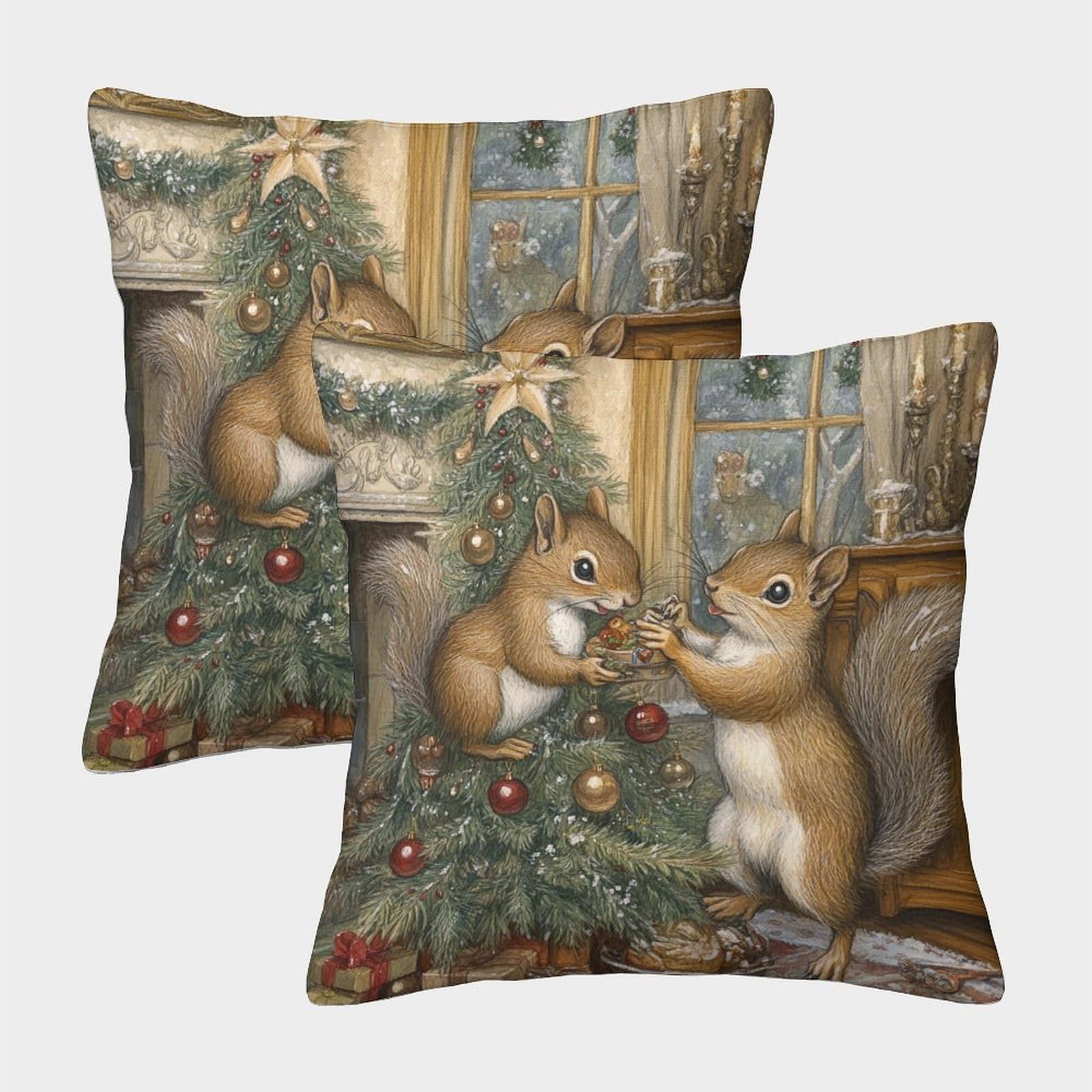 JLZBXCUER Squirrel Printed Cushions Covers Decorative Square Throw Pillow Cover Pack of 2 for Couch Sofa 45x45cm