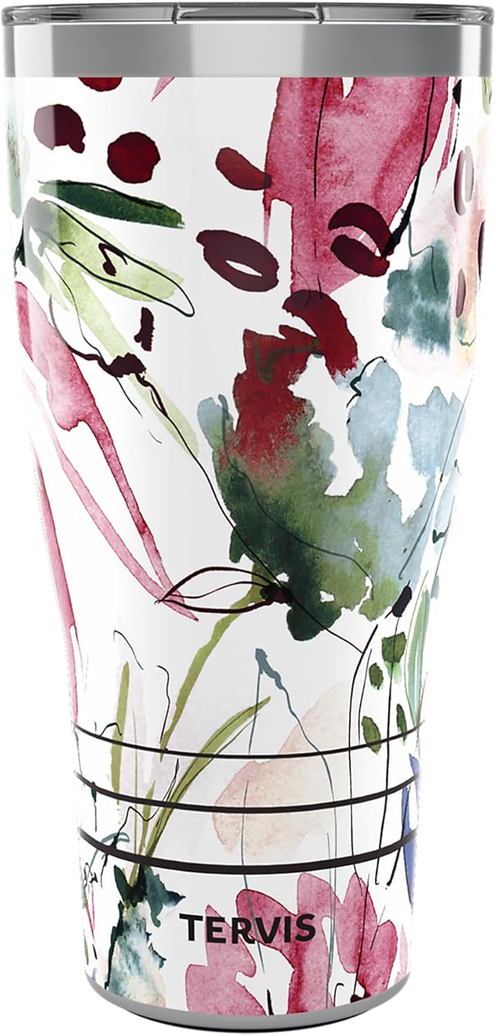 Tervis Traveler Sara Berrenson Floral Abstraction Triple Walled Insulated Tumbler Travel Cup Keeps Drinks Cold & Hot, 30oz, Stainless Steel