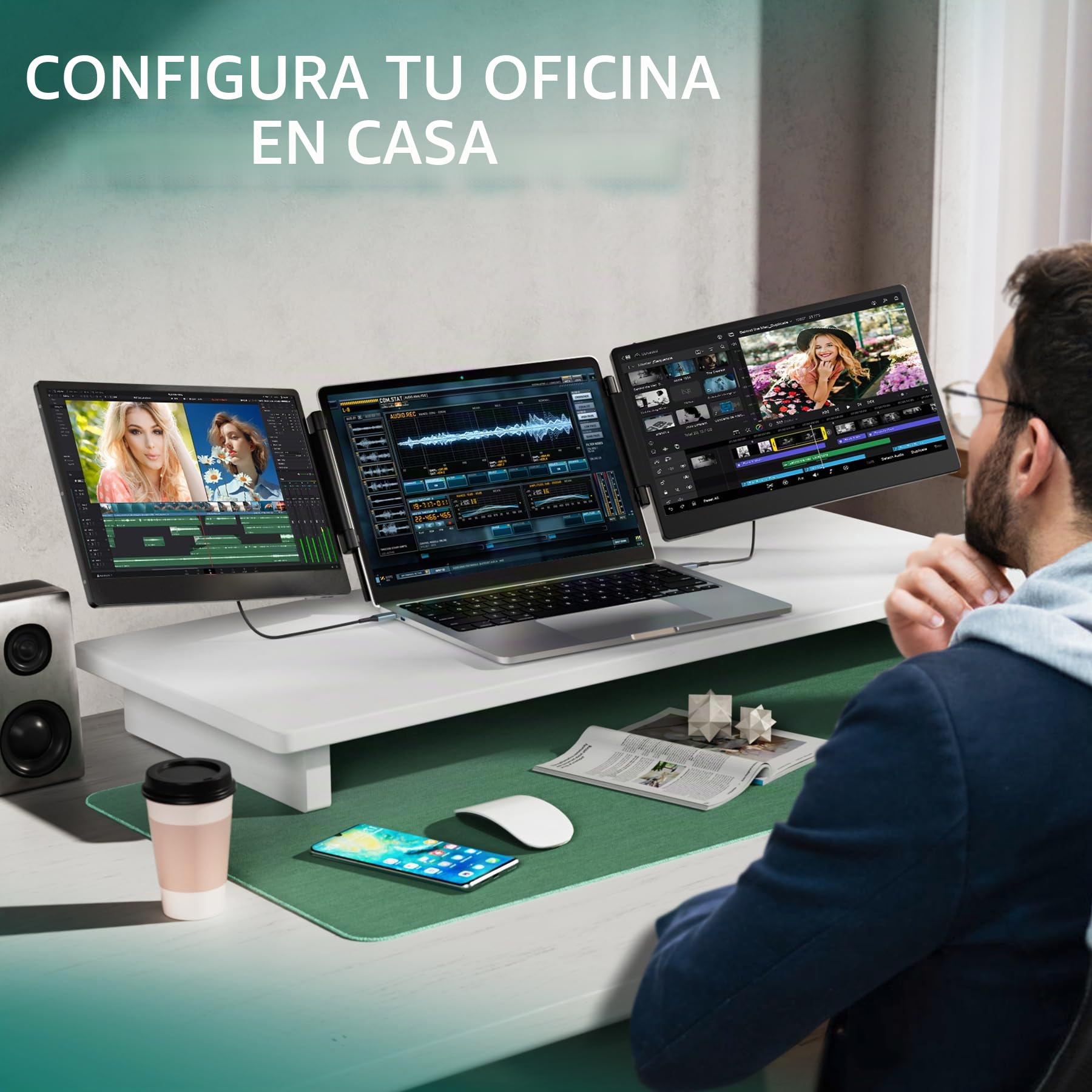 Teamgee Monitor Portátil 14”, Extensor de Pantalla FHD IPS para Laptop con Soporte Plegable de 90°/Altavoces Duales, Extensor Pantalla Portatil para 13"-18" para Mac, Wins, Android, Dex