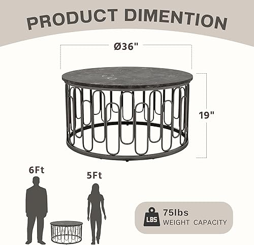 Miniatura 3 de Furniture of America Davis - Mesa auxiliar redonda moderna con parte superior de mármol, patas de metal resistentes y estante abierto para sala de