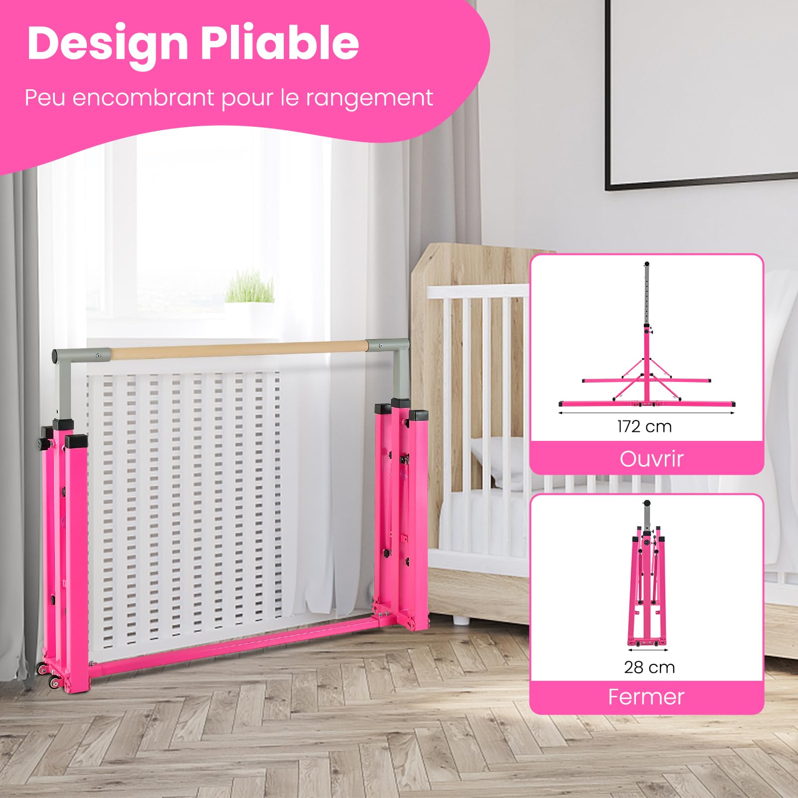 GOPLUS Barra de entrenamiento de gimnasia de acero, barra horizontal altura ajustable de 94 a 150 cm, capacidad de peso 100 kg, ideal para ejercicios en interiores, escuela, hogar, jardín