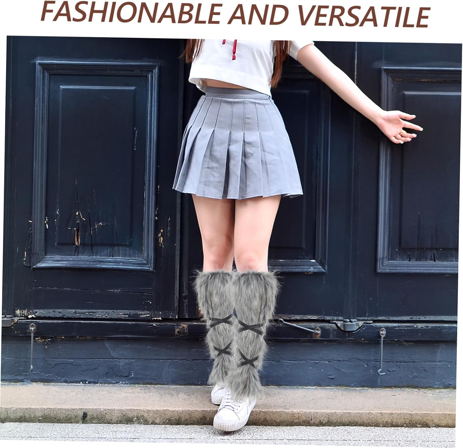 LIFKOME 2pcs Viking Faux Fur Leg Warmers Boot Covers for Medieval Costume Accessories Soft and Warm Furry Leg Wraps for Men and Women