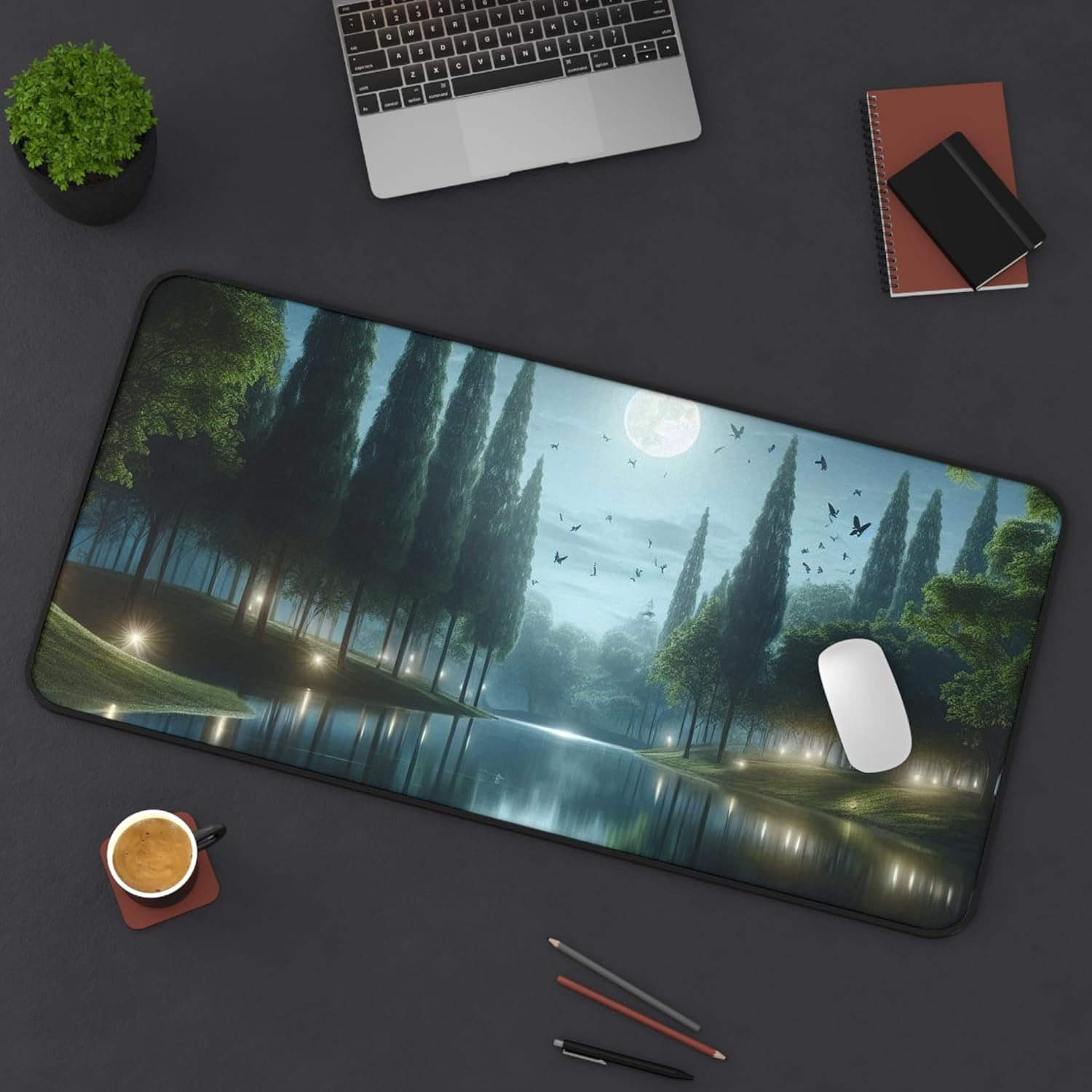 Crickets Chirping Under Moonlight in Alabama - Vibrant Colors Rubber Base Smooth Surface Premium Desk Mat