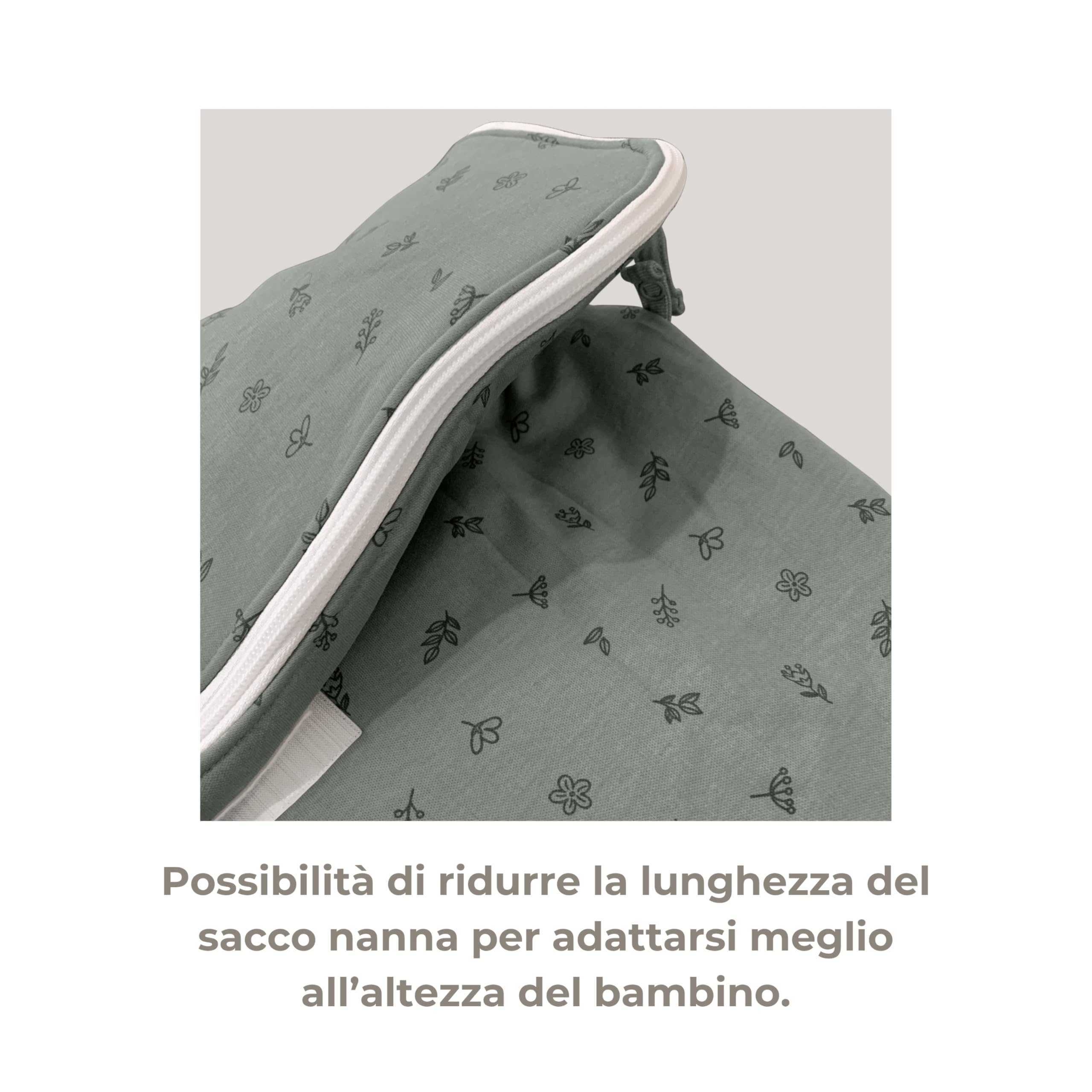 Nuvita MOOVO DREAMS Sacco Nanna Primaverile 90300 TOG 1.5 Smanicato in Cotone Biologico | Sacco Nanna Neonato con Cerniera Centrale e Laterale | Leggero per Primavera ed Estate - Sage Green, 6-18M