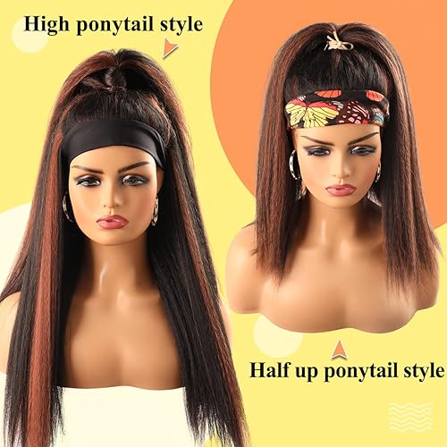 Miniatura 3 de Civrie Pelucas largas y rectas para mujeres negras, pelucas Yaki negras, pelucas de pelo lacio Yaki, pelucas sintéticas de parte media, pelucas afro