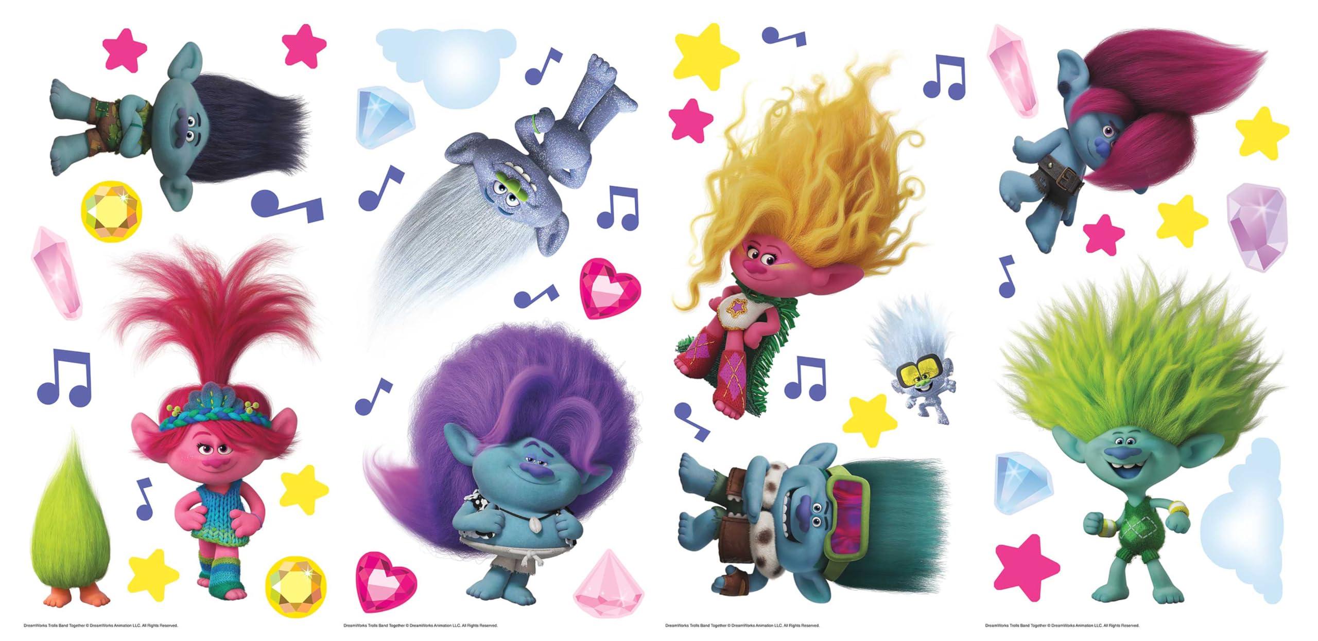 Trolls 3 Band Together with Glitter Wall Decals, Purple, 19.5-in X 34.2-in - Image 4