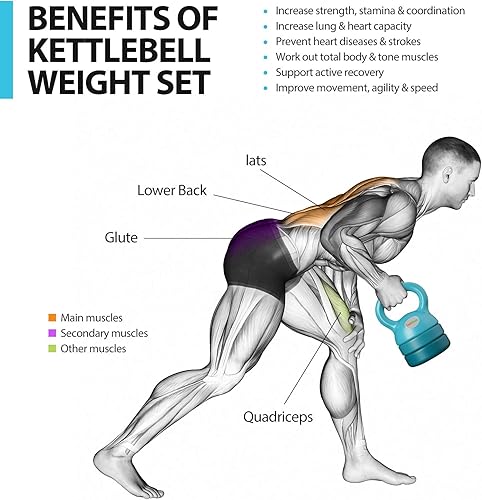 Miniatura 4 de TopMade - Juego de pesas rusas ajustables de hierro fundido recubierto de vinilo de 5 a 40 libras, juego de pesas rusas para ejercicio, fitness,