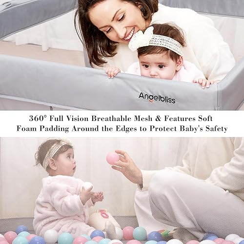 Miniatura 5 de Corralito plegable para bebés de 50 x 50 pulgadas, listo para usar en la caja, para bebés y niños pequeños, patio de juegos portátil con malla