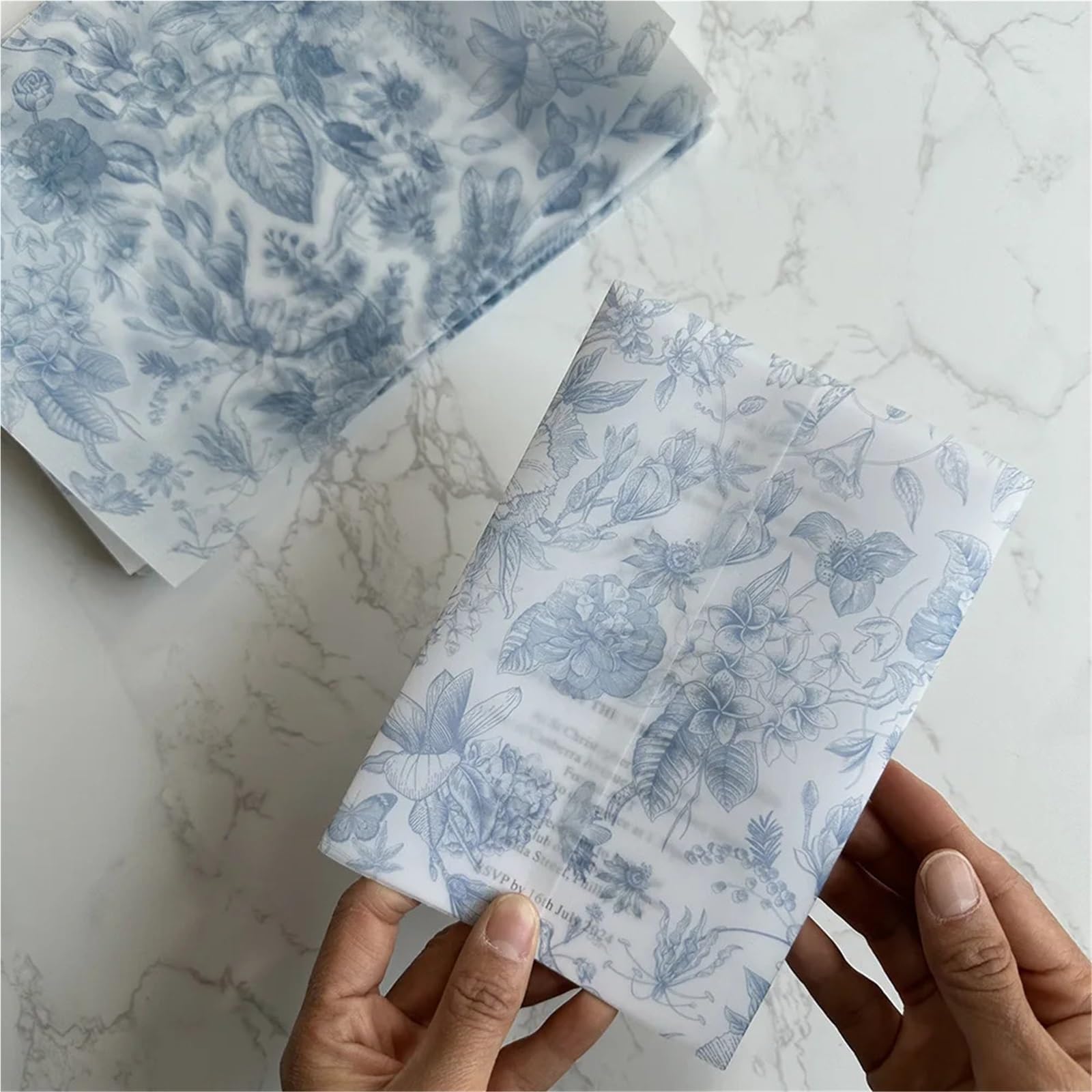 Hochzeitseinladungen Karte 25 Stück Blaue oder grüne Blumen-Pergamentpapiere, passend for eine 5 x 7 Hochzeitseinladung(Blue)