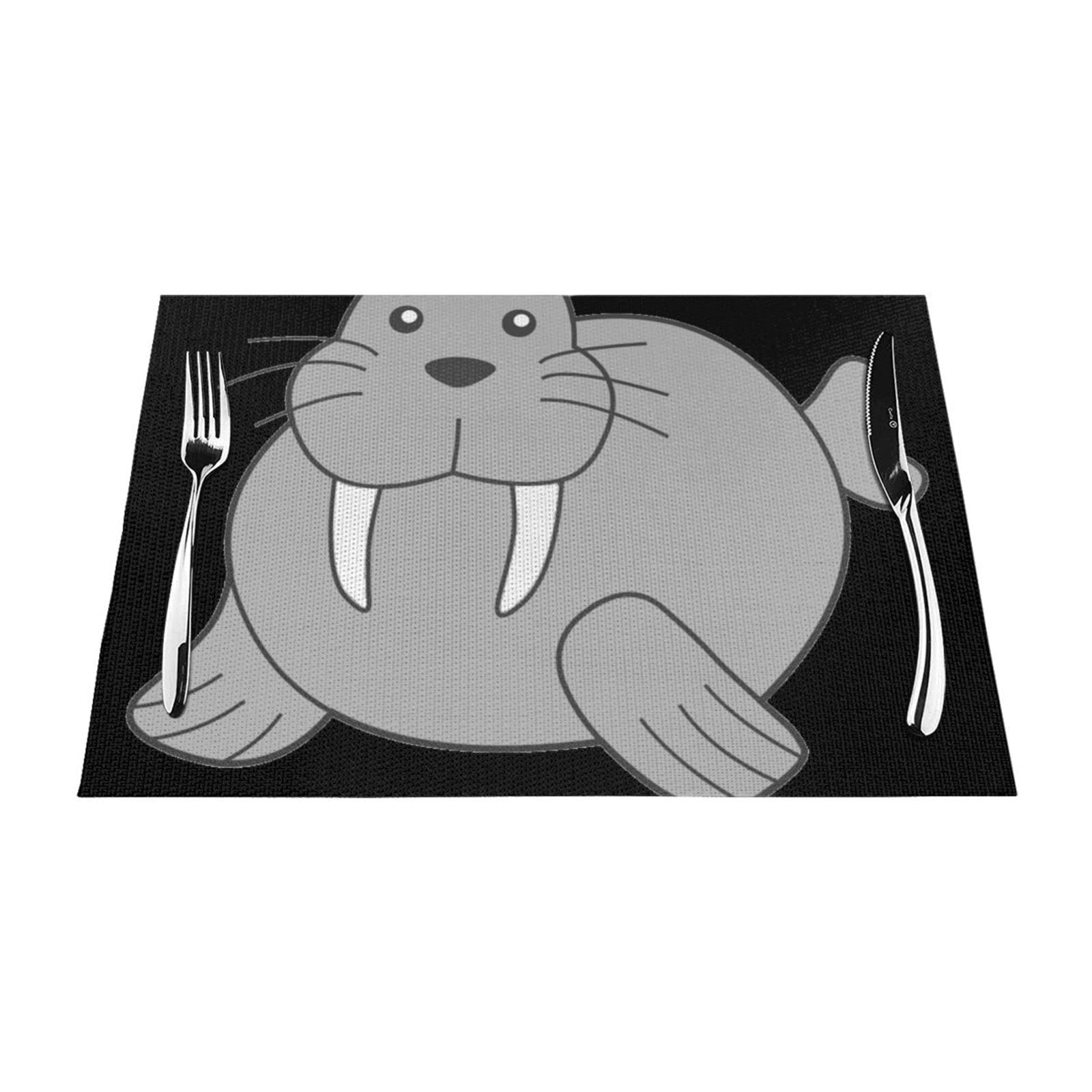 PVC Placemat Set of 4 PCS, 45x30 CM, Walrus Printed Non-Slip Heat Resistant Place Mats for Kitchen Dining Table Indoor Outdoor