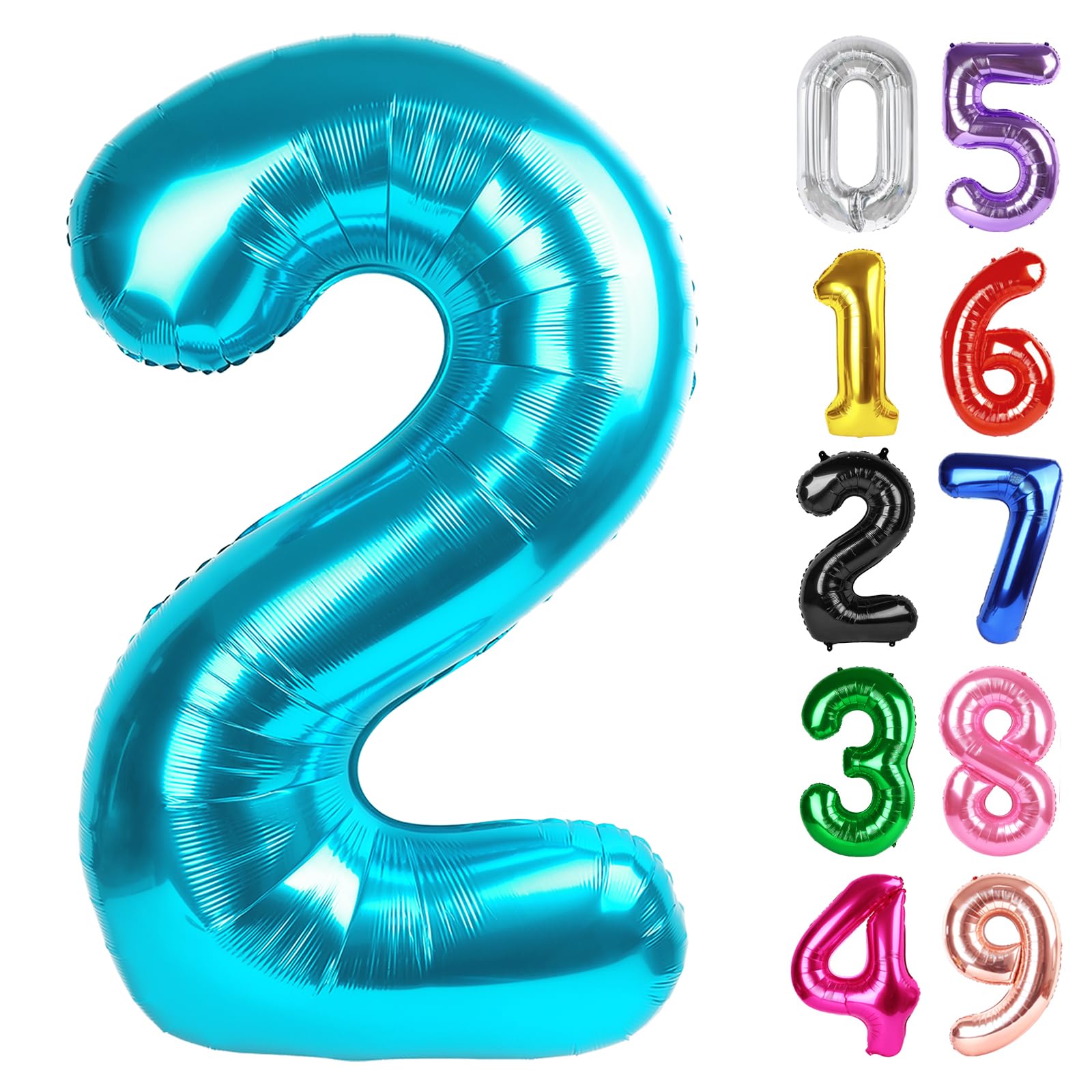 Light Blue Number 2 Balloon 40 Inch, 2nd Birthday Decorations Men Women